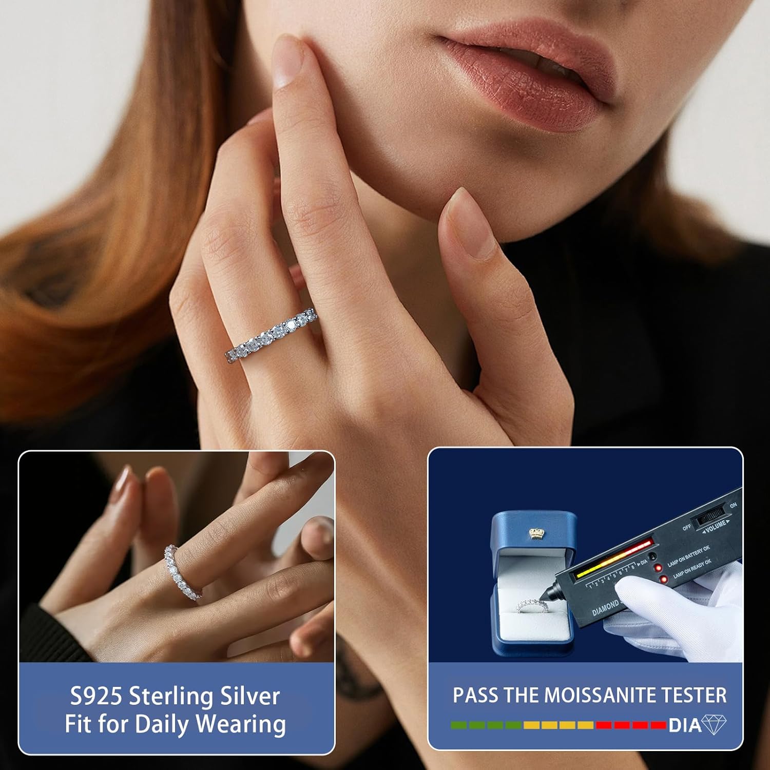 Moissanite Wedding Band Ring for Women - S925 Sterling Silver Eternity Stackable Rings, D Color VVS1 Engagement Promise Jewelry for Anniversary Birhday Valentines Day - Image 2