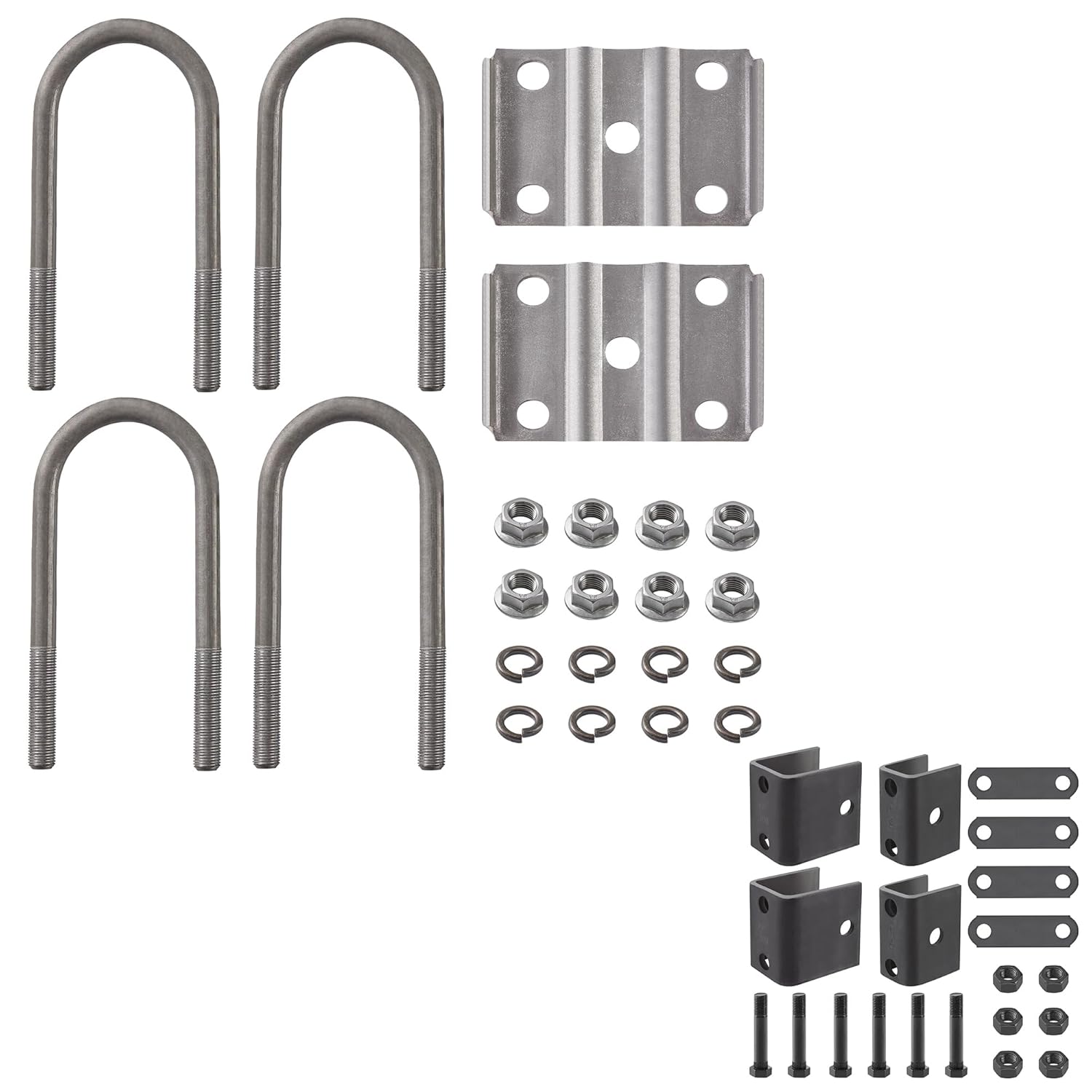 LONFFERY U Bolts with Trailer Leaf Spring Hanger Kit Fit for 3" 5200lb-7000lb Round Axle, 7" Long U-Bolts, U-Bolt Plates for 1-3/4" or 2", 1/2"-20 Hex Nuts
