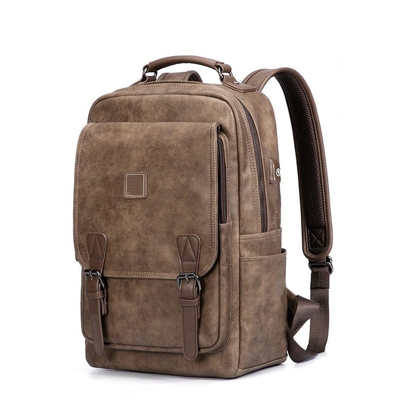 Rucksack Men's Business and Freizeit College-Tasche Echtes Leder Retro Designer Rucksäcke Casual 15,6 Zoll Laptoptasche Reise Rucksack (Color : Brown)