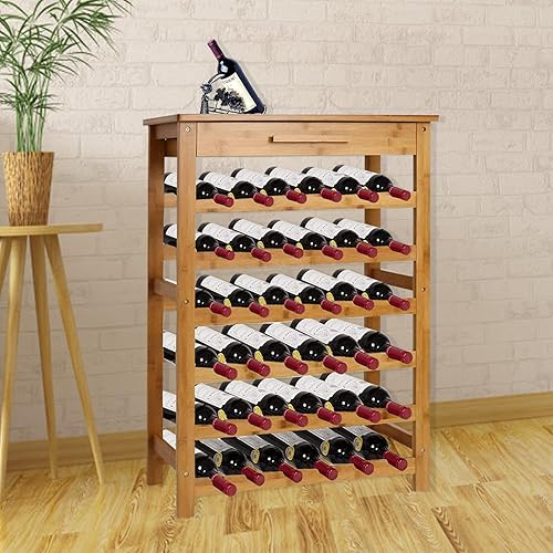 Miniatura 5 de Kinsuite Estante modular de bambú para almacenamiento de vino, estantes de exhibición para almacenar botellas en casa, estante de vino de 36