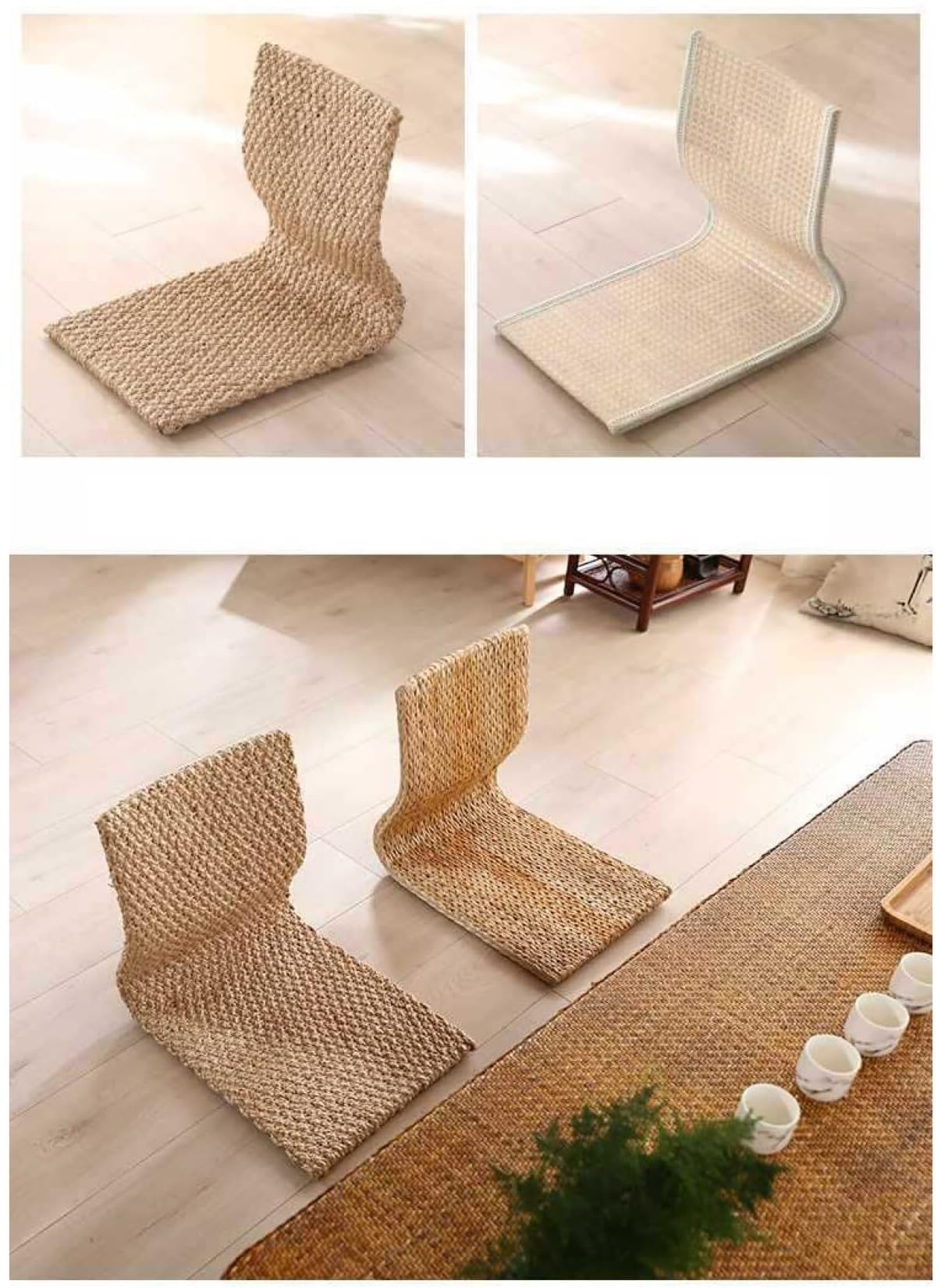 Amazon｜座椅子 竹製 背もたれ チェア 腰が痛くならない クッション付