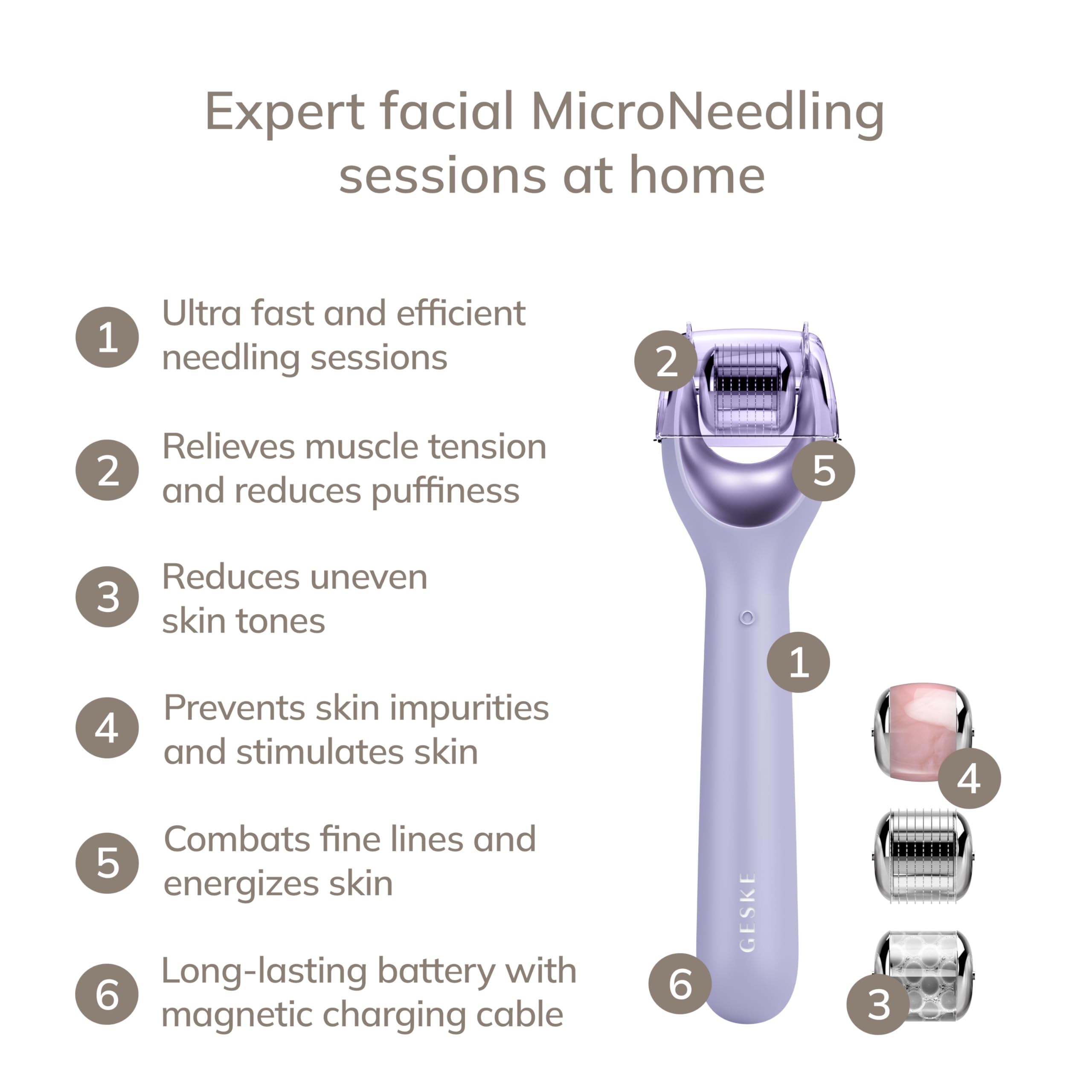 GESKE | SmartAppGuided™ MicroNeedle Face Roller | 9 in 1 | mit Rosenquartz | Microneedling | Professionelles Mikroneedlinggerät | Needleroller | Beauty Roller Gesicht | Mikroneedlingroller