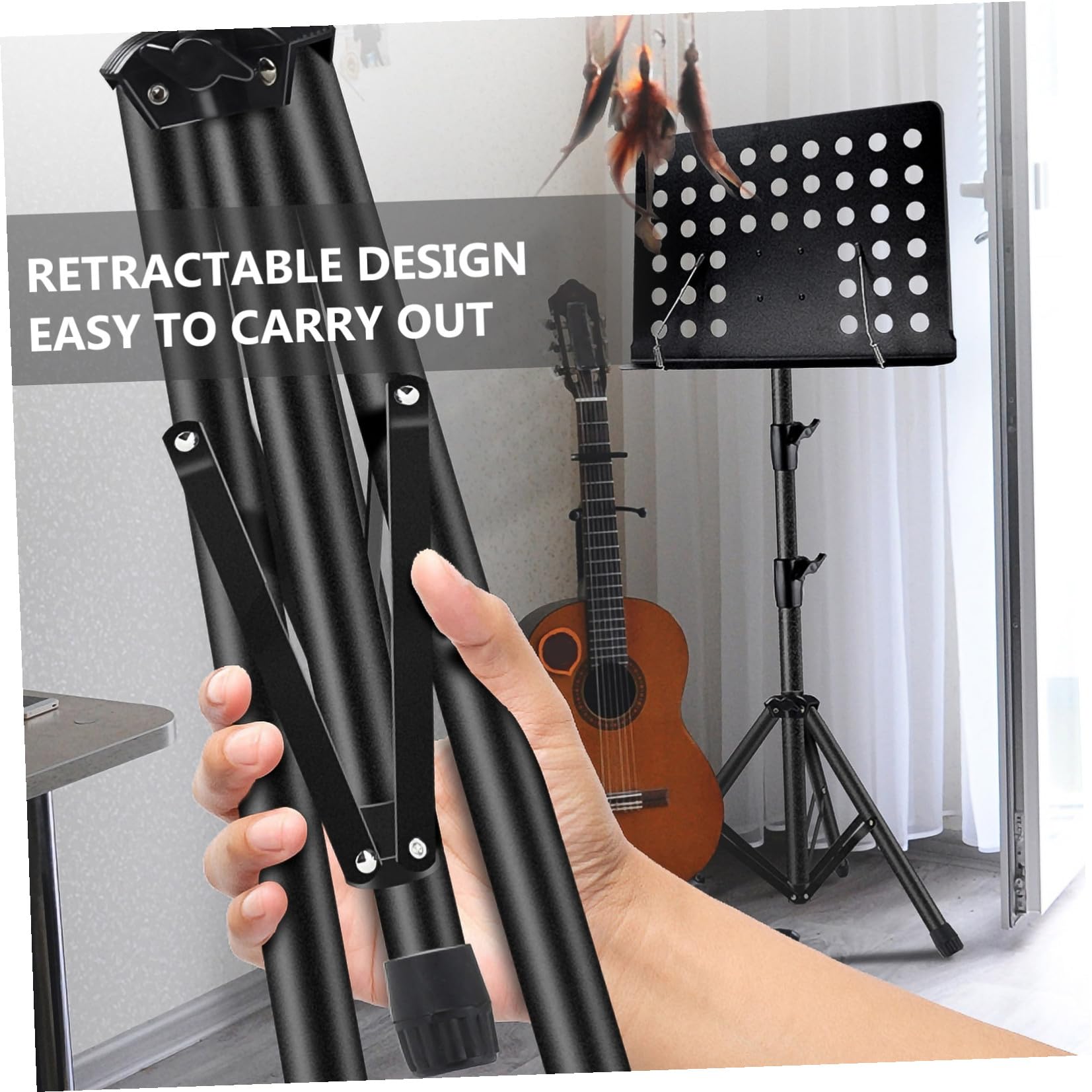 Mipcase Atril Plegable para Partituras Negro, Soporte Portátil de Acero Suave y Abs, Multiángulo y Manos Libres para Guitarra y Presentaciones