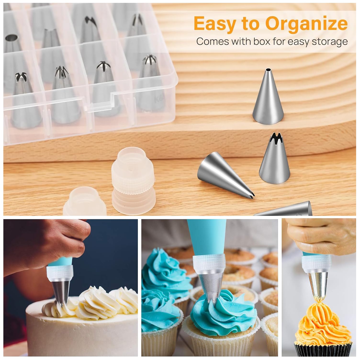 100-Piece Disposable Piping Bag Tips Set Complete Cake
