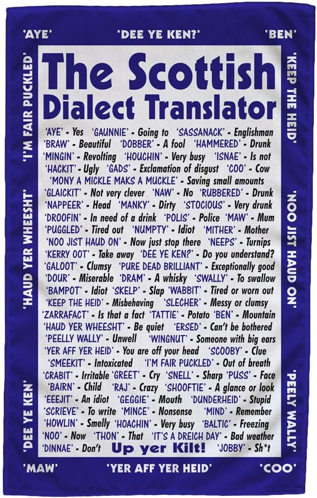 Scottish Slang (Dialect) Translator Tea Towel - 100% Cotton