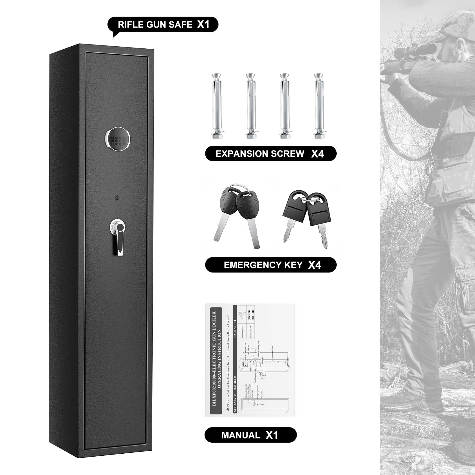 H HUKOER Rifle Safe, Gun Safes for Home Rifle and Pistols, Quick Access