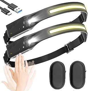 Headlamp Rechargeable Headlight for Adults 2PCS, Waterproof LED Head Lamp 230°Wide Beam, 6 Modes for Head Lights, 350 Lumen HardHat Flashlight for Camping, Repairing, Cycling, Hiking, Fishing