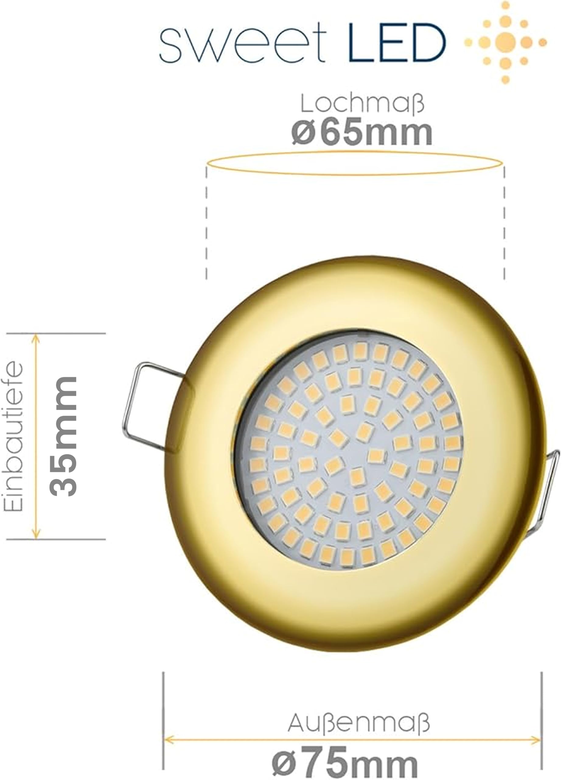 LED Einbaustrahler flach 6er Set – 5W 420lm 230V, Einbauleuchten für Decke, Warmweiß 3000K – Runde Deckenspots, Goldfarbig, Metallgehäuse