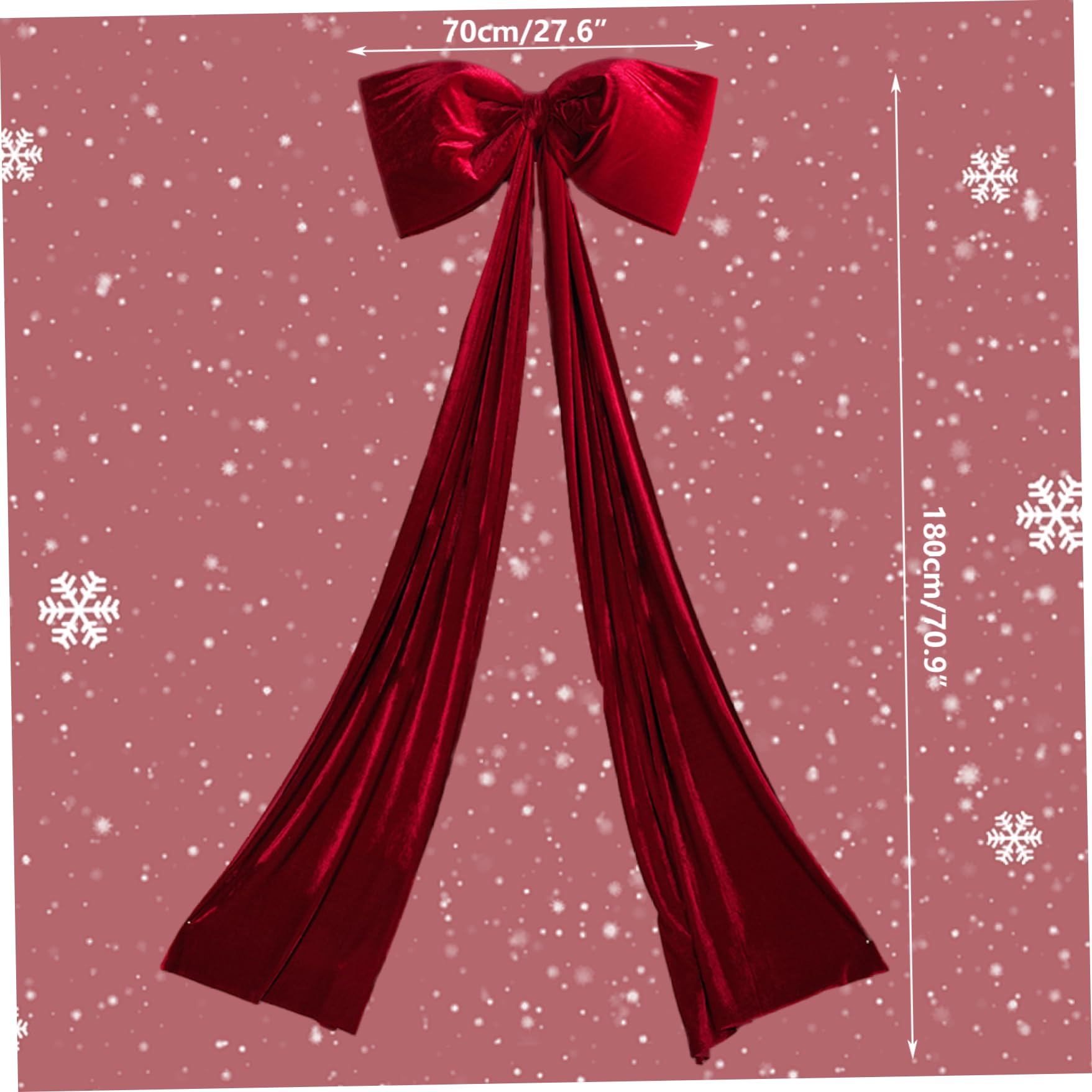 Nœud extra large en velours rouge pour décoration de sapin de Noël - 180 x 71 cm