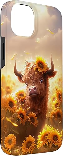 Miniatura 39 de Funda para iPhone 12 mini con diseño de vaca escocesa de las tierras altas y girasoles