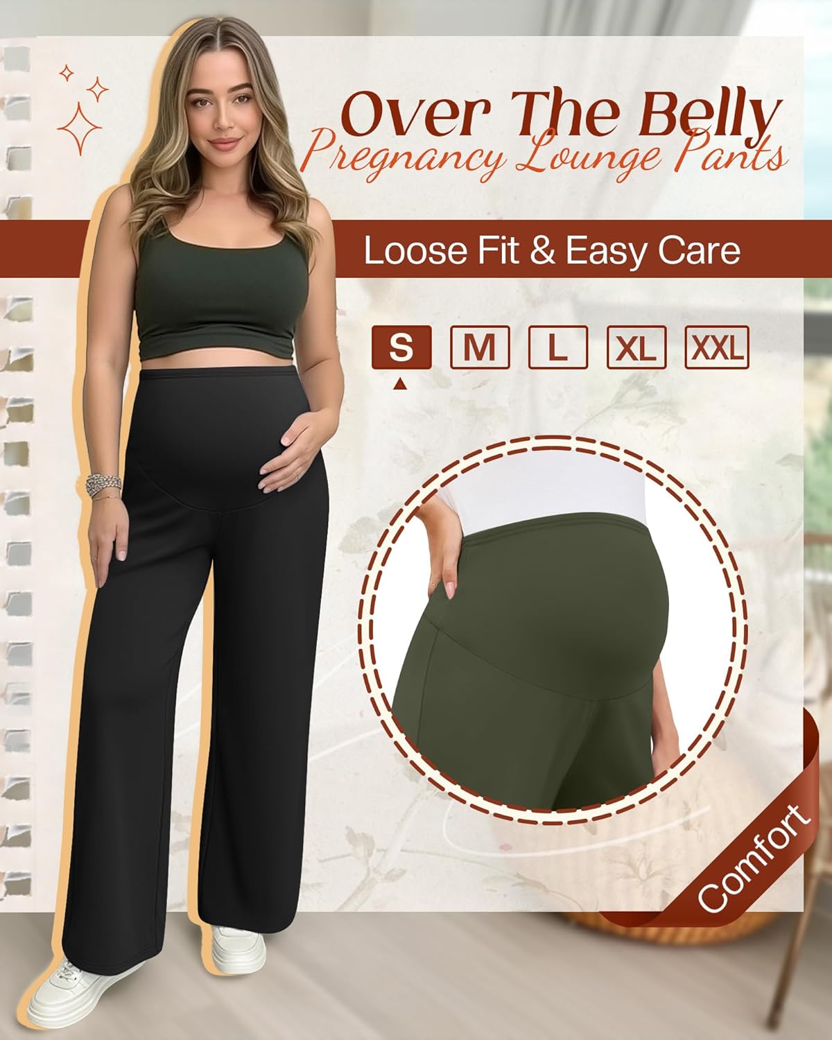 Sweetyweee 3 Pack Women's Maternity Wide Leg Pants Over The Belly Pregnancy Lounge Pants Stretchy Loose Pajama Trousers - Image 2