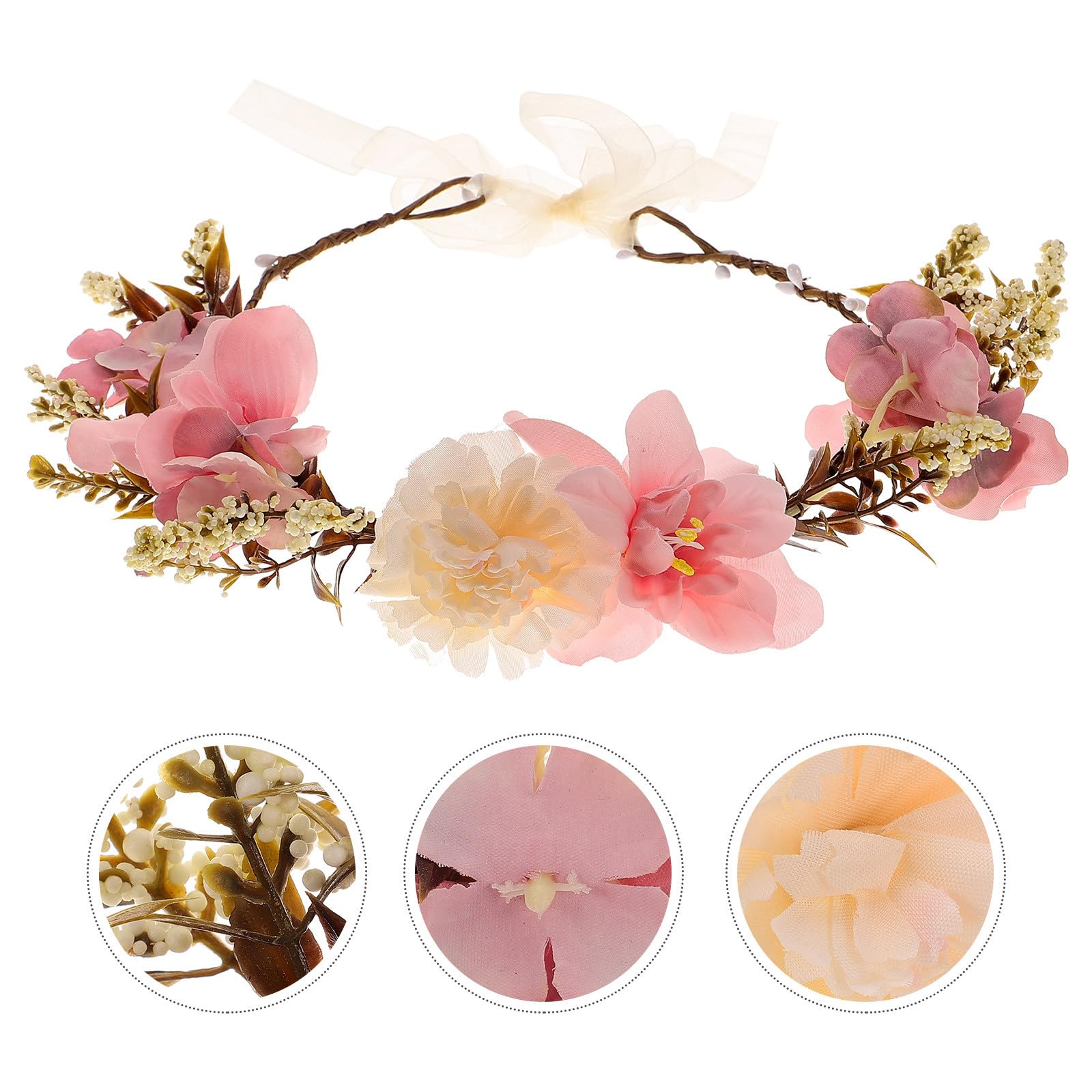 Bandeau à Fleurs Délicat et Guirlande de Fleurs en Tissu, Accessoire Cheveux Fixe la Tête, pour Séance Photo et Vacances la Plage