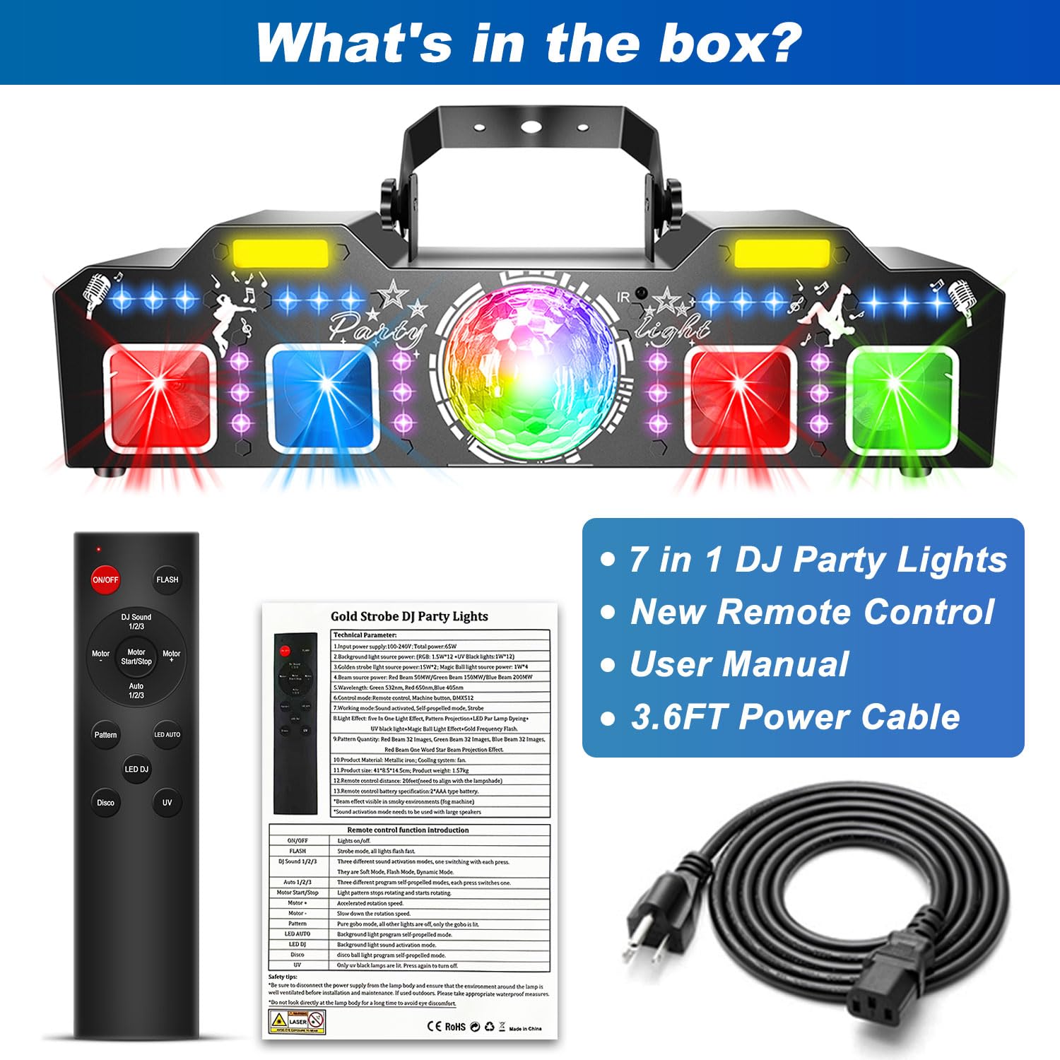 Luz de discoteca 7 en 1, luces de fiesta de DJ para fiestas familiares, clubes de karaoke, bares y bailes