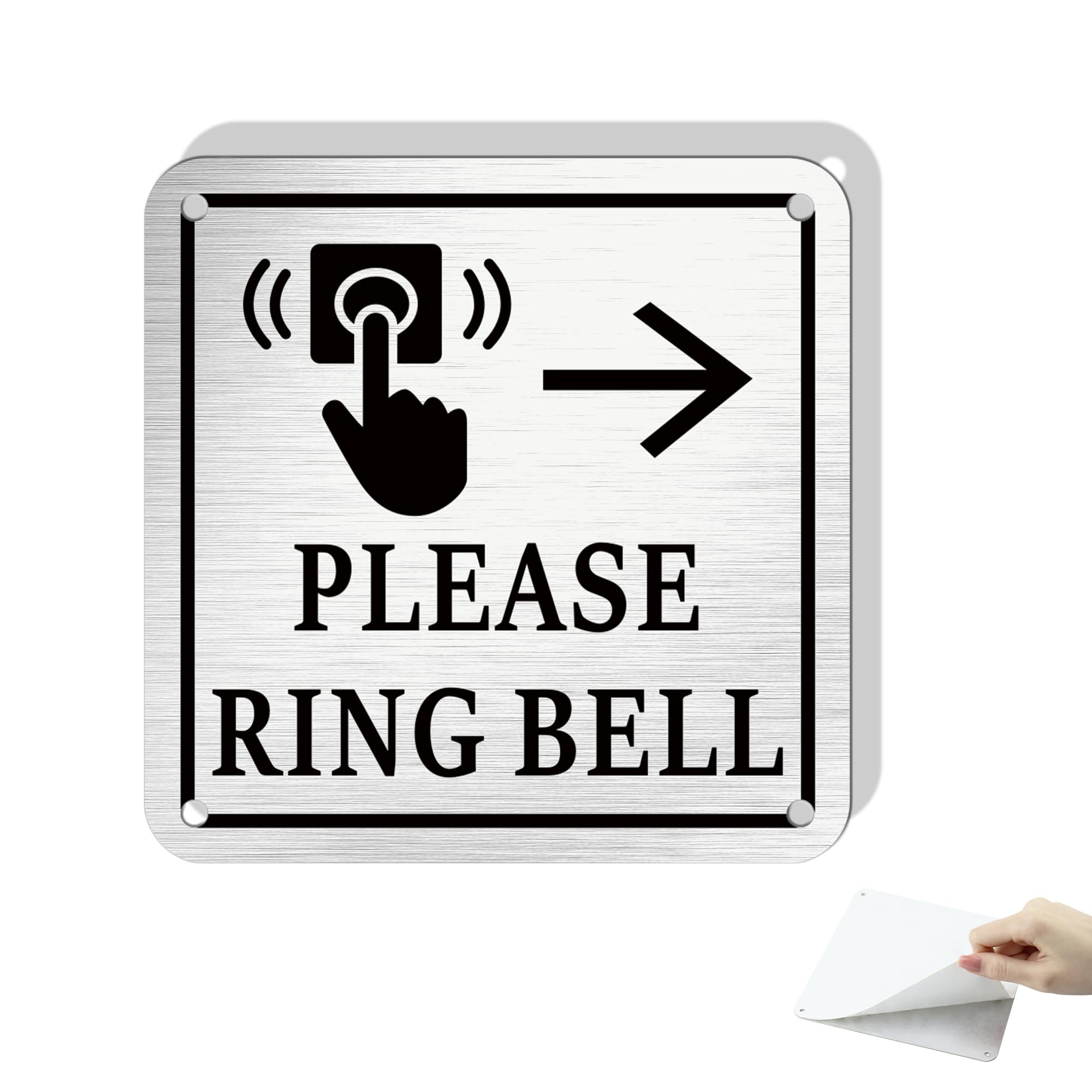 Hivia 10x10cm Please Ring Bell Door Sign Aluminium, Modern Arrow Design