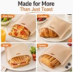 6 Pack Reusable Toaster Bags for Grilled Cheese Sandwiches, Non Stick Toast Bags 6.7 x 7.5 Inch, Heat Resistant Toastie Bags for Toaster, Oven, Microwave, Grill, Pizza, Pastries, Chicken Nuggets