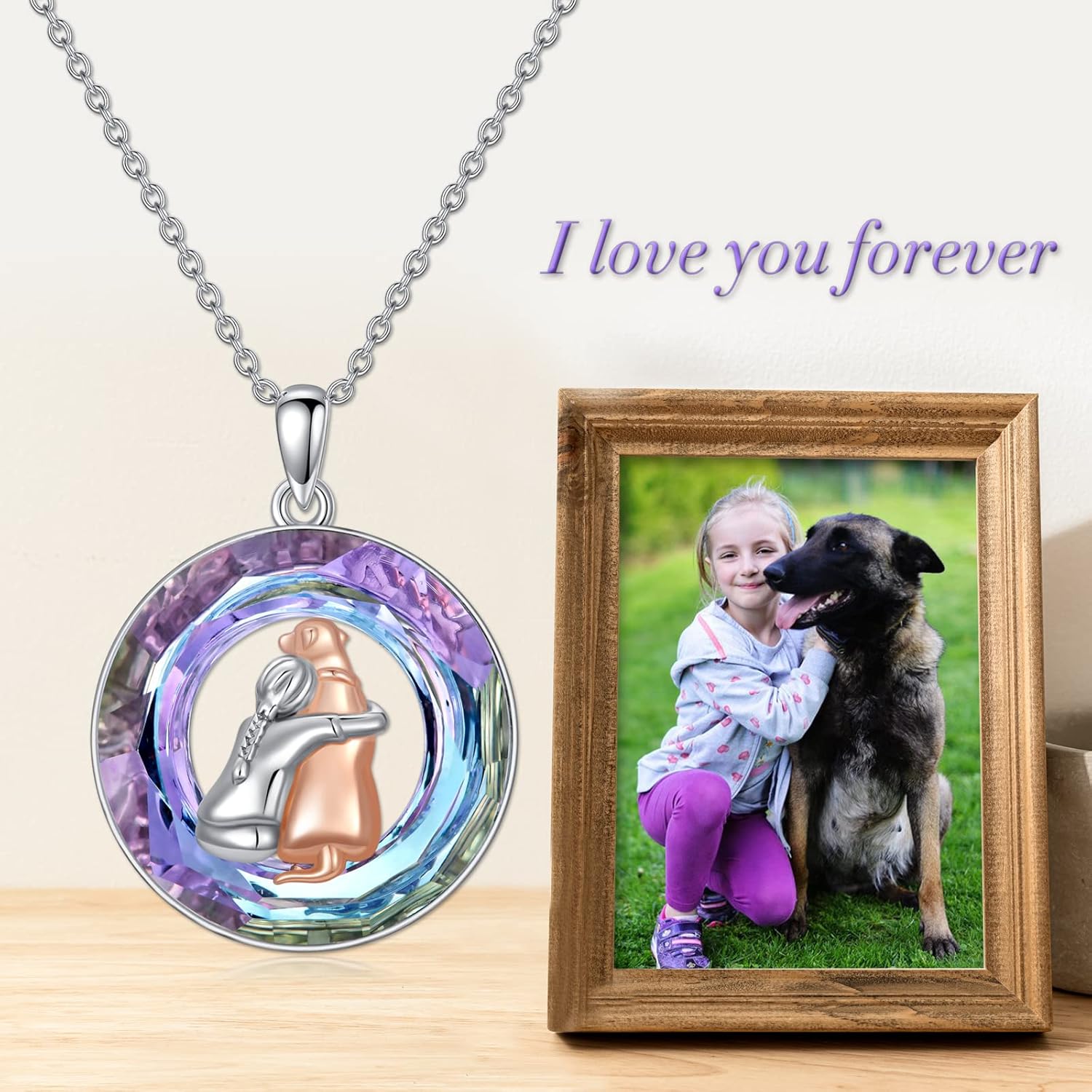 LONAGO Animal Necklace 925 Sterling Silver I Love You Forever Hugging Cat Dog Pendant Necklace for Women Gifts