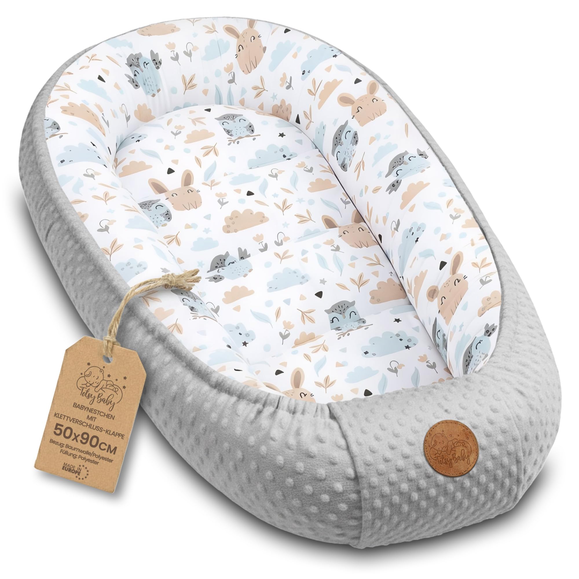 Totsy Baby Newborn Baby Nest 90 x 50 cm – Reducer Cuckoo Cuckoo Co-Sleeping Minky Winter Warm Cocoon Ideal for Bassinet, Gondola and Travel Owl Grey