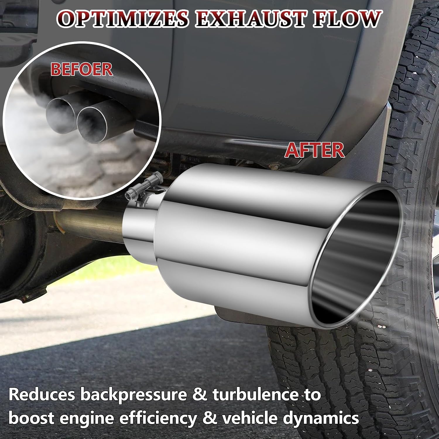Exhaust Tip 4" Inlet 7" Outlet 15" Long, High Performance Stainless Steel, Rustproof Polished Finish, Rolled Angle Cut, Bolt-On Diesel Tail Pipe, Universal for Car Truck