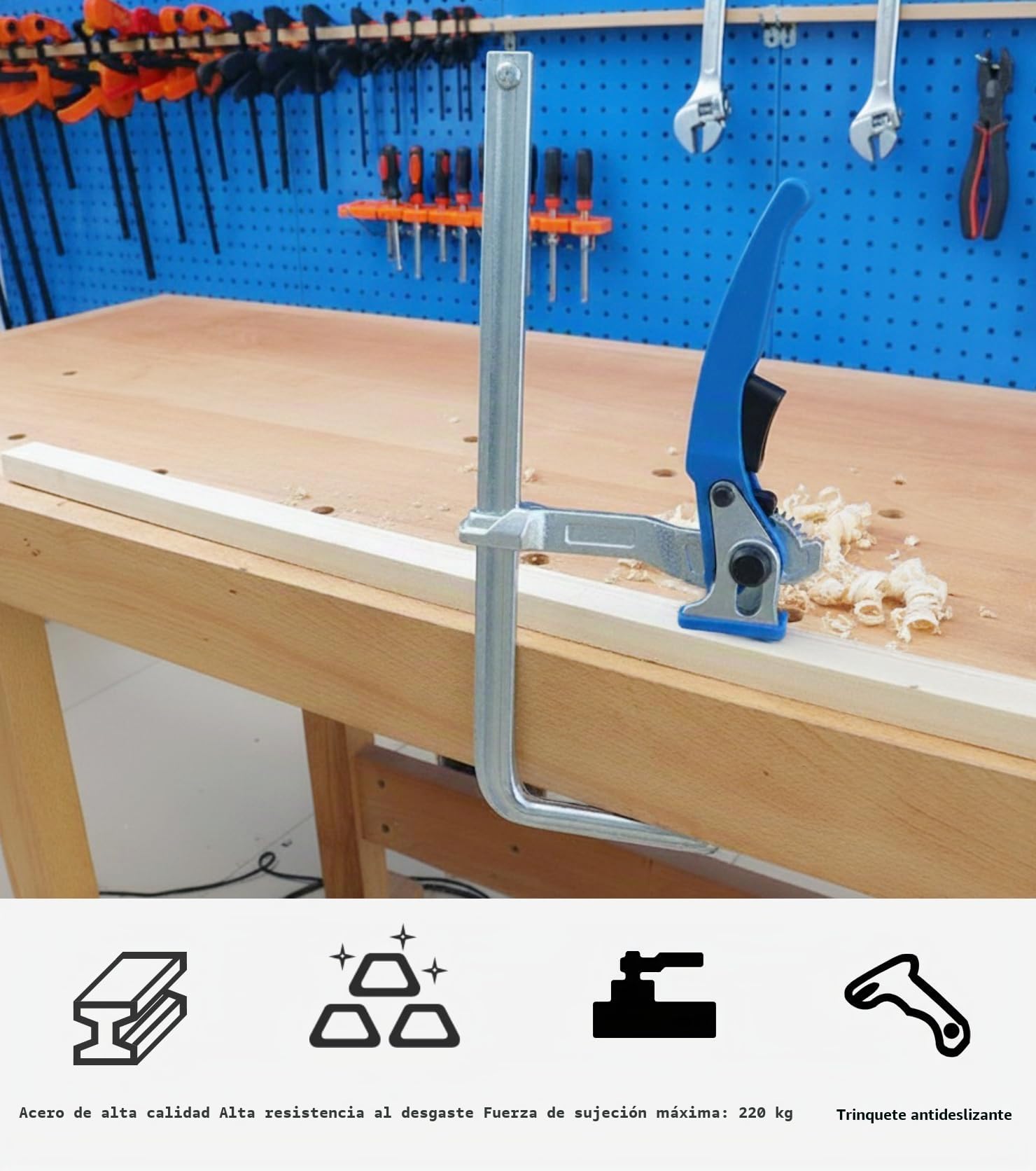 Juego de 2 abrazaderas de palanca de acero con mango de palanca, virolas, abrazaderas y tensores, abrazaderas rápidas, capacidad de 160 mm, extensión de 60 mm, para lijar, cortar, forzar con