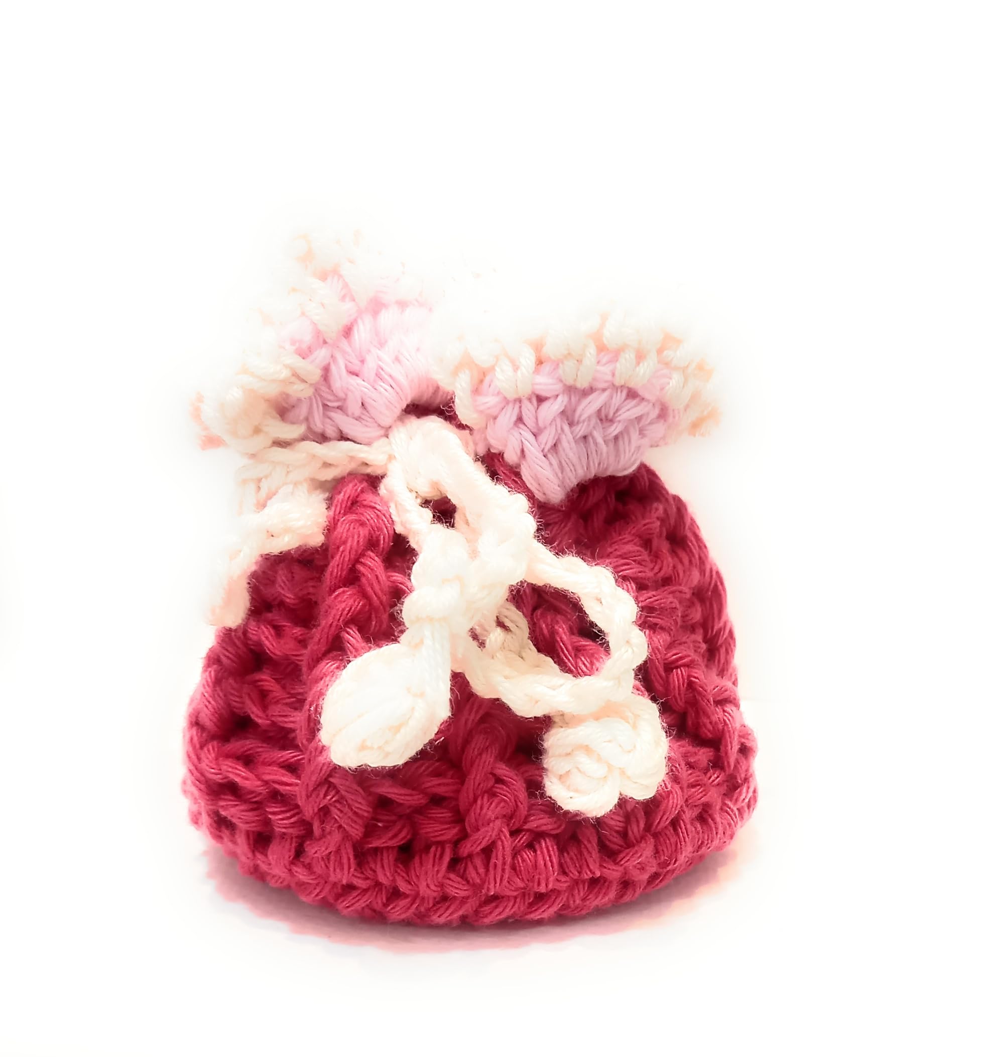Handcrafted Crochet Drawstring Pouch Bag, Blue with White Flower Detail, Small Carnation flower Potli Bag by stitchedstories by anju-image-11