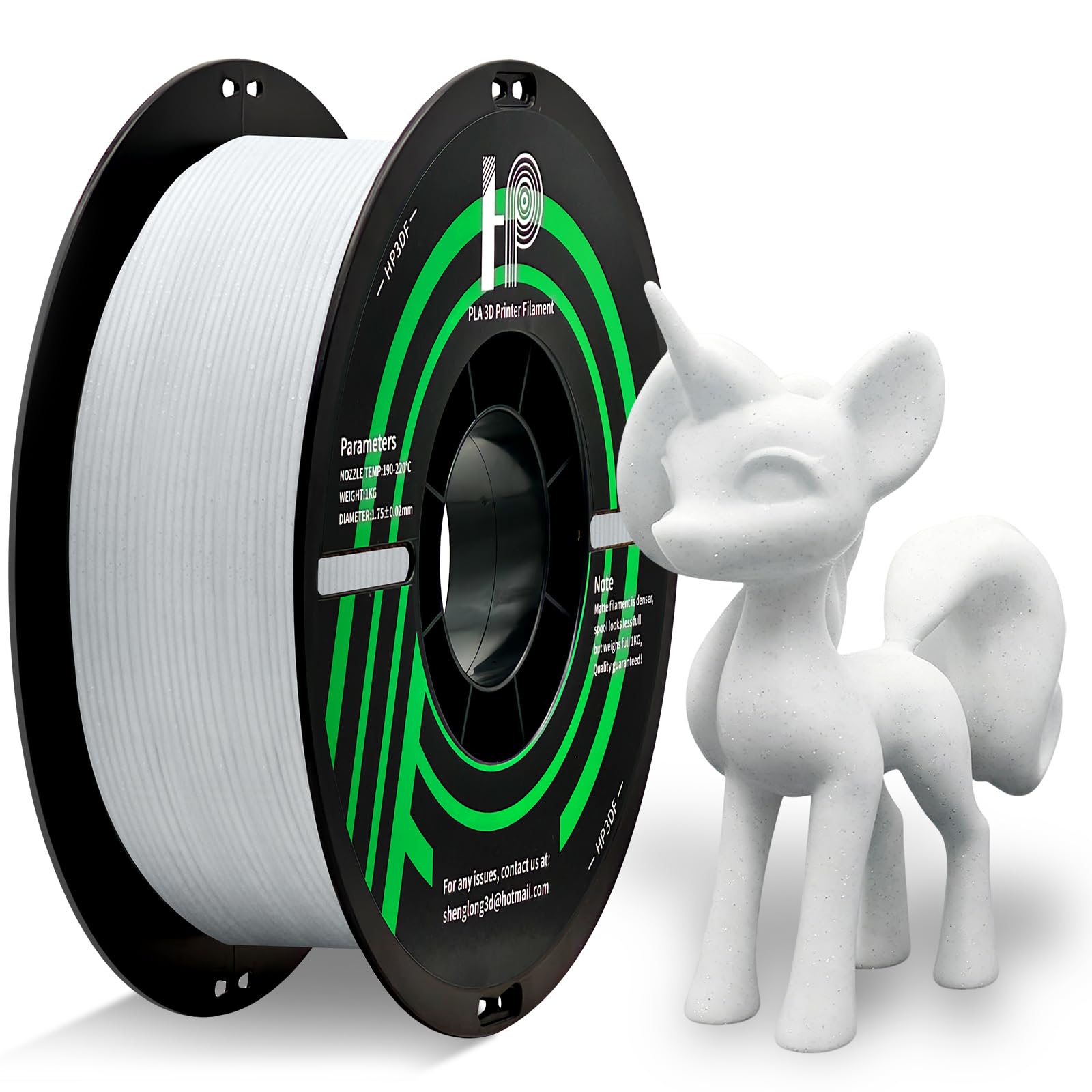 HP3DF Glitter PLA Filament, Twinkling 3D Printer Filament, PLA Filament 1.75mm Dimensional Accuracy +/- 0.02mm, 1KG Spool (2.2 lbs), Fit Most FDM Printer (Glitter White)