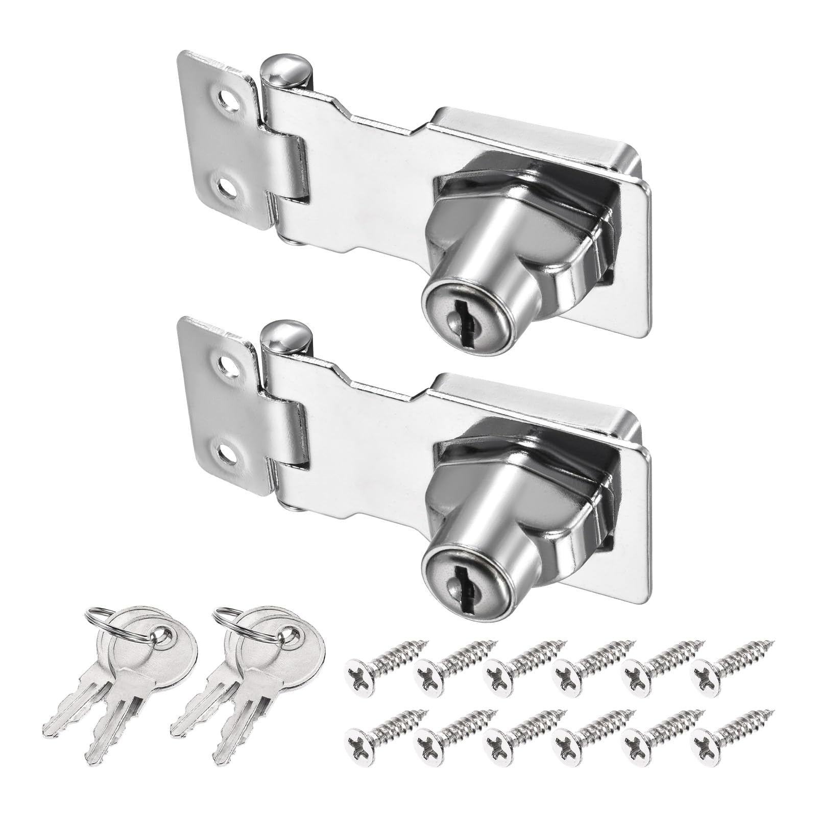 PATIKIL Keyed Hasp Locks, 2 Pack 2.5 Inch Twist Knob Locking Hasp Lock Metal Safety Hasp Latches for Cabinet Small Door, Keyed Different, Silver