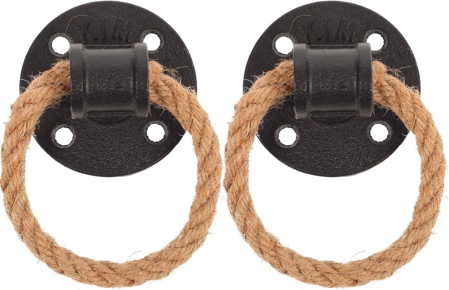 PRETYZOOM Vintage Rope Pull Handle Set, Black Braided Cotton Cabinet Drawer Knob Iron Ring, Adjustable Length Rustic Door Pull for Wardrobe and Cupboard, 2 Pieces