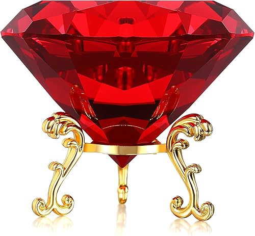 Pisapapeles de cristal de diamante de 3.150in (3.1 pulgadas) con forma de diamante grande con soporte para joyas, centros de mesa de decoración para Pisapapeles de cristal de diamante de 3.150in (3.1 pulgadas) con forma de diamante grande con soporte para joyas, centros de mesa de decoración para