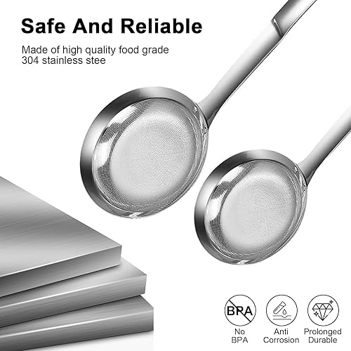 Miniatura 3 de Colador de malla fina de acero inoxidable, colador de acero inoxidable de malla fina, cuchara colador de malla extra fina con mango para filtro de