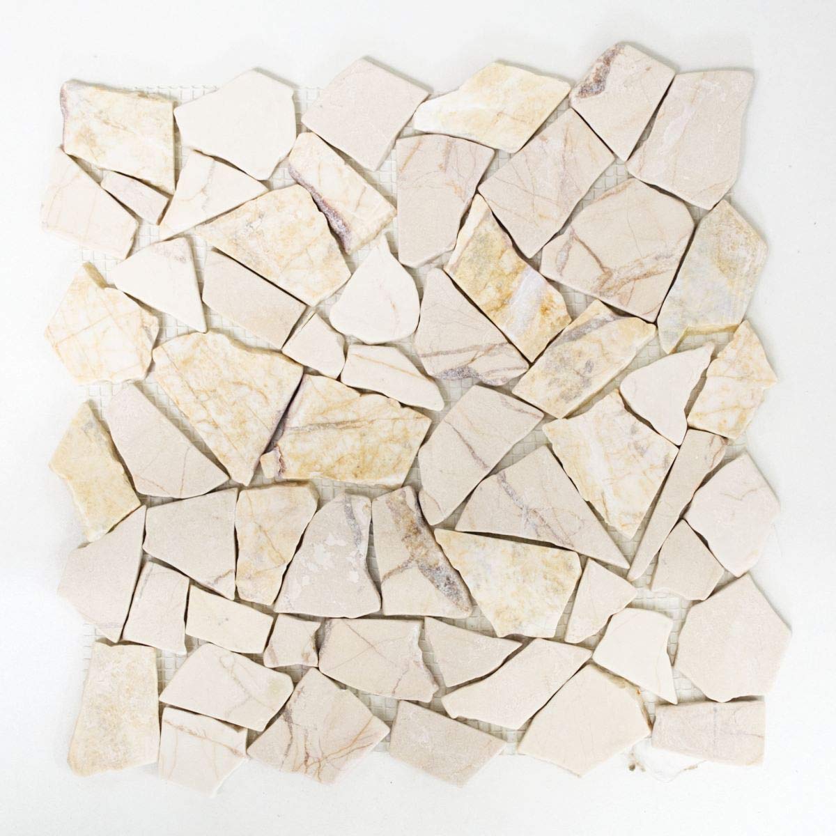 Mosaik-Netzwerk Płytki mozaikowe pęknięcie/Ciot złoty kremowy polerowany ze strukturą marmuru kamień naturalny kuchnia, format kamienia mozaikowego: 15-69x8 mm, rozmiar arkusza: 305x305 mm, 1 łuk/mata