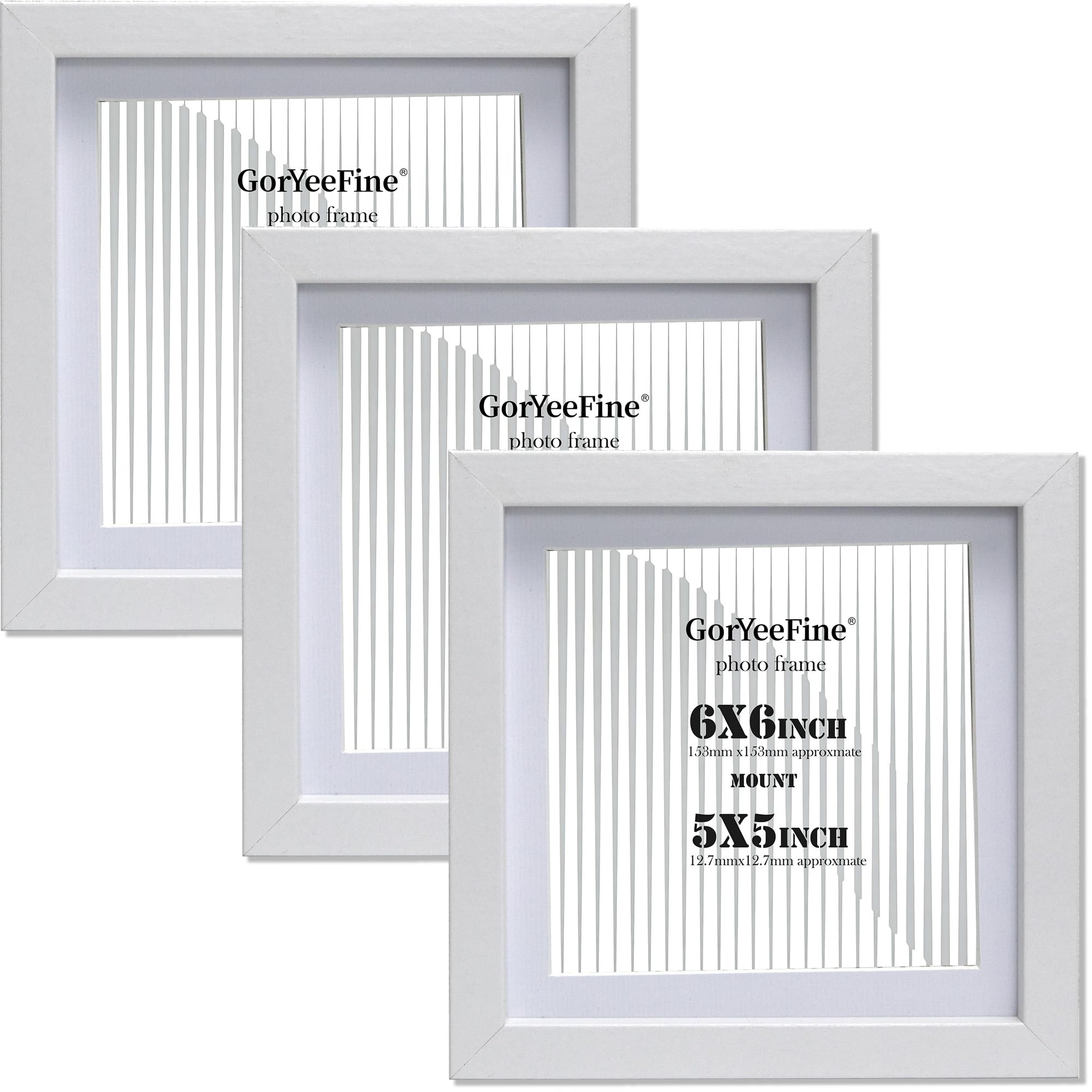 White 6x6'' Square Wood Photo Frame Set of 3 with Acrylic Glass Front, 15cm square Picture Frames with Acid Free 5x5'' Mount, for Wall Mount &Tabletop Display,Ideal for Home Gallery Decor & Gifts