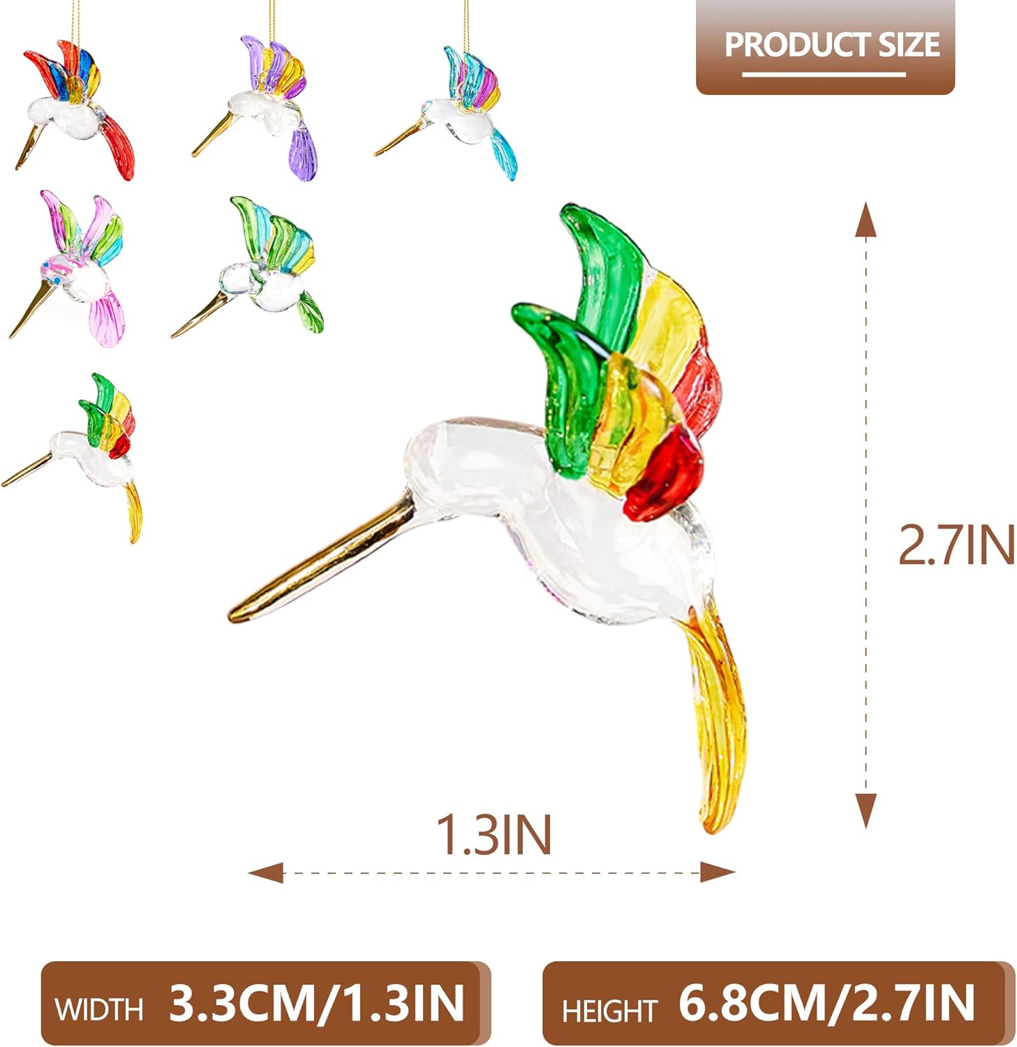 6Pcs Hand Blown Glass Hummingbird 1.3''*2.7'' Small Hanging Ornaments Crystal Humming Bird Figurines Collectible Decor for Home - Image 2