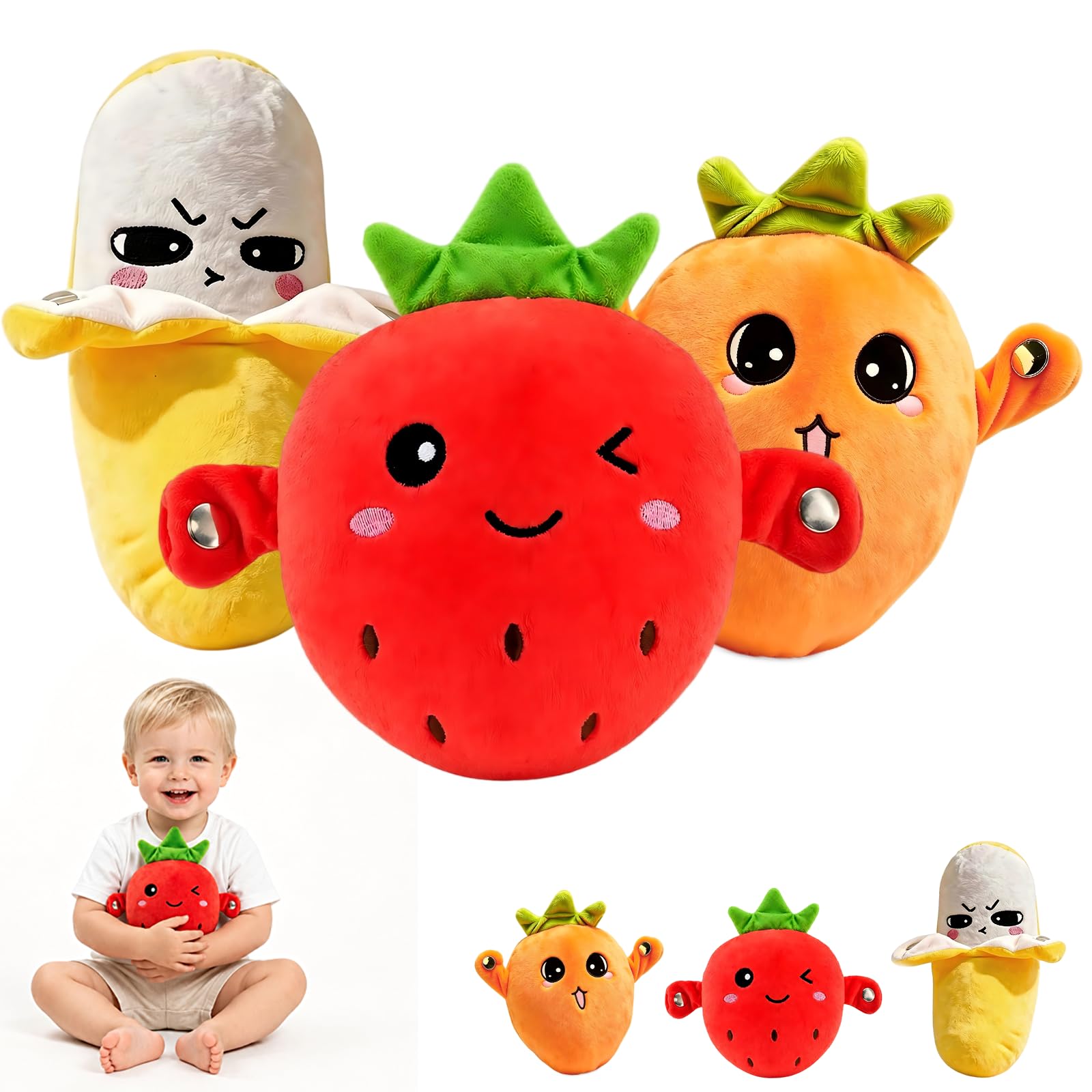 Yizemay 3pcs Interactive Music Plush Toy, Strawberry Plush Interactive Toy