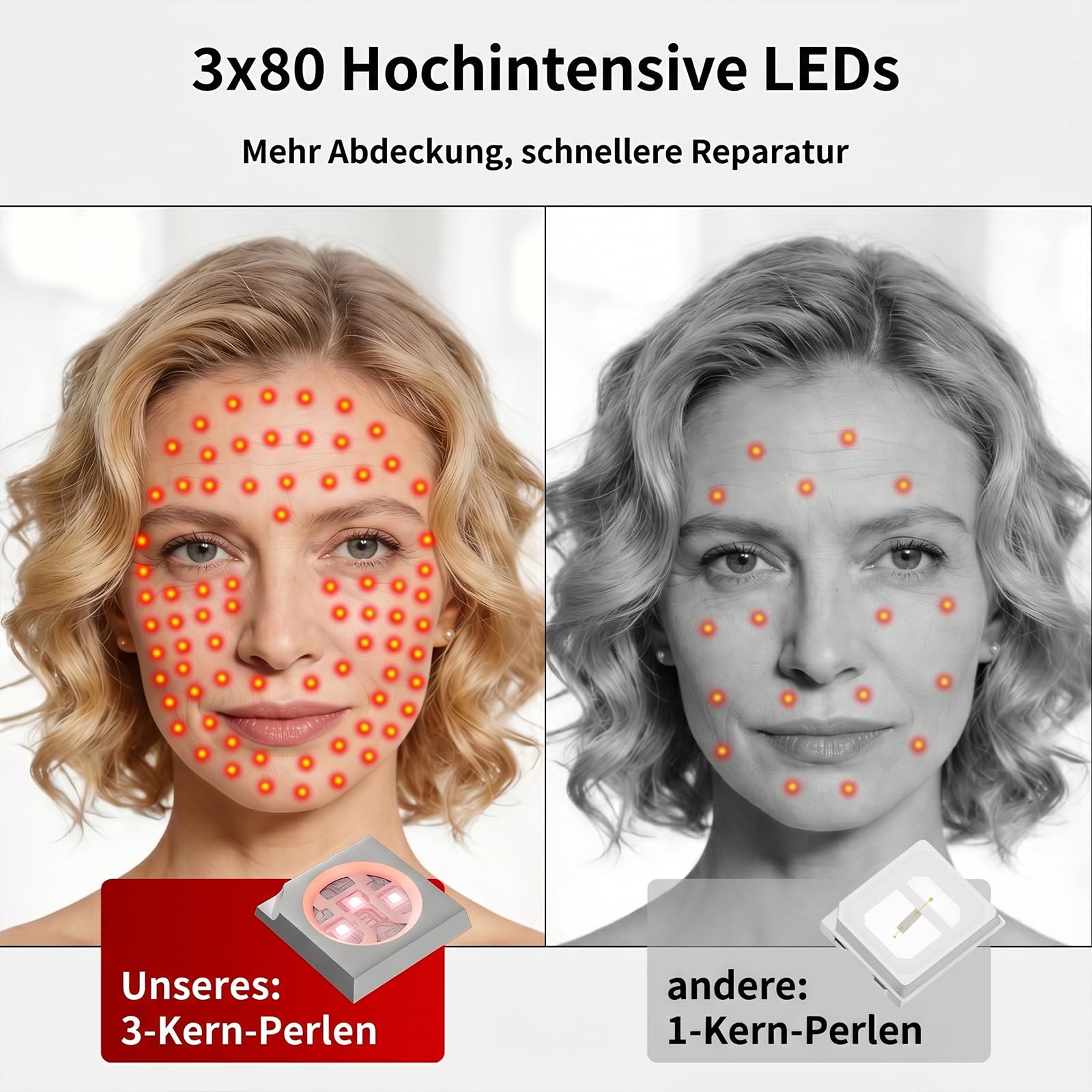 Gesichtsmasken-Lichttherapie, LED-Rotlichttherapie für das Gesicht, Infrarot- und Rotlichttherapie für das Gesicht, wiederaufladbares tragbares Rotlicht-Gesichtsgerät (Schwarz B)