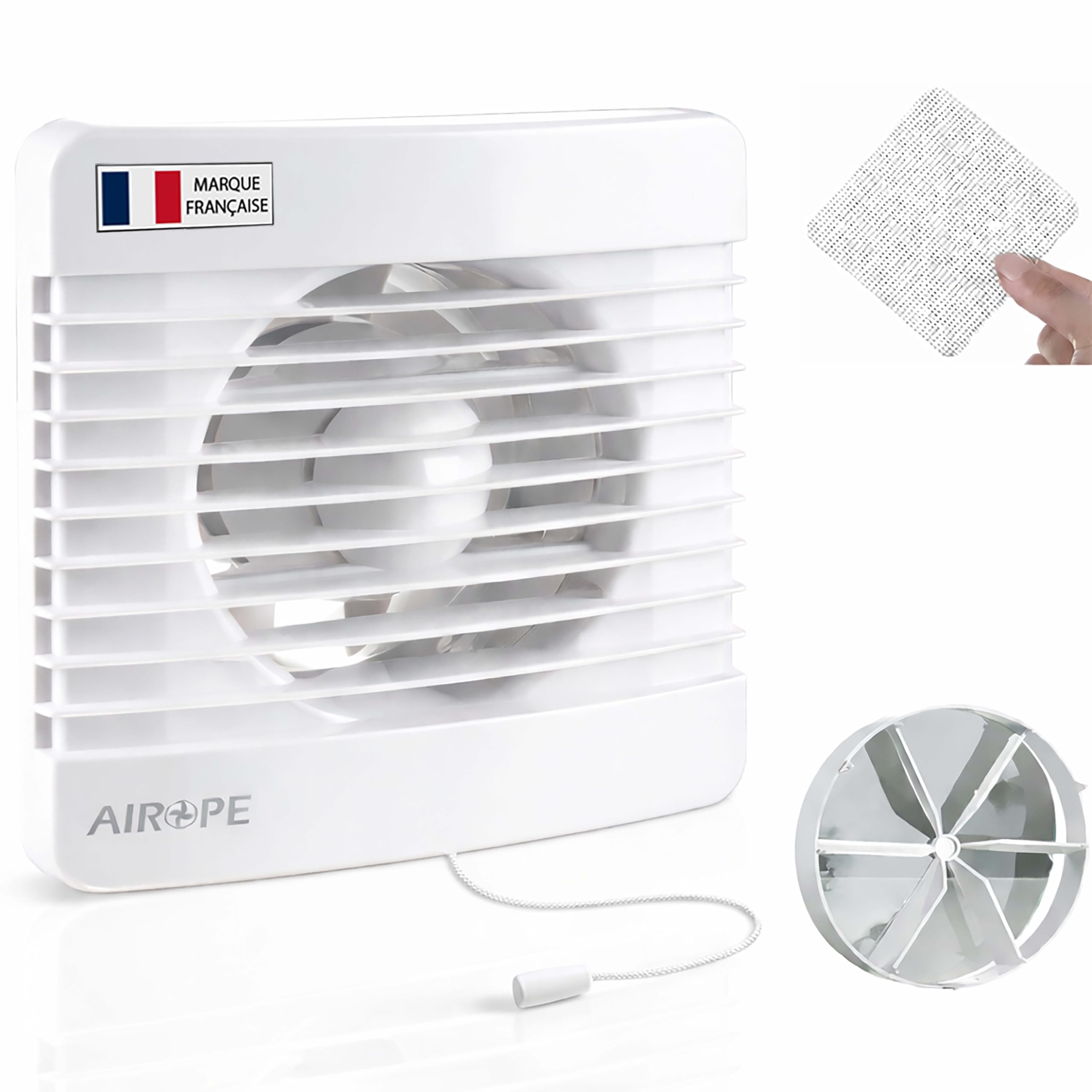 100 MM Extractor de Aire BaƱo aire con Interruptor de Cadena, VĆ”lvula Antirretorno + Mosquitera, 7W, 26 dB, para Cocina y WC, Instalación Pared o Techo, GarantĆa 5 AƱos