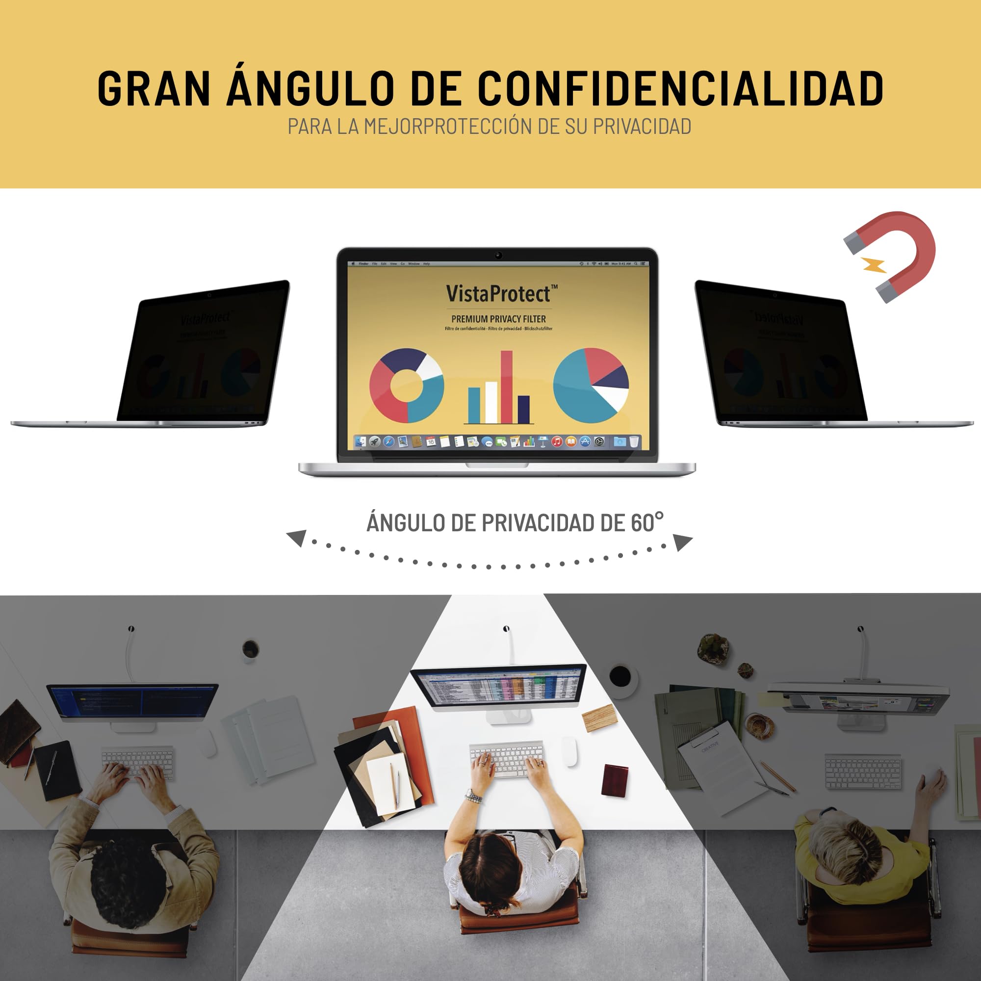VistaProtect - Filtro de Privacidad Premium y Filtro Anti-Luz Azul. Protector de Pantalla Magnético. Compatible con Apple MacBook Air 15 M1/M3/M4/M5 (15.3" - 2022+)
