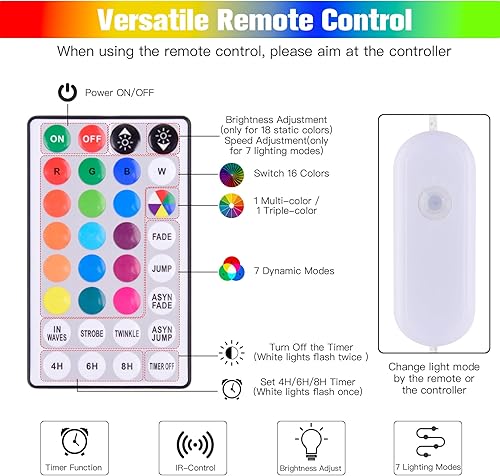 Miniatura 5 de Guirnalda de luces LED de 99 pies para exteriores, 18 colores cambiantes, tira de luces enchufables con control remoto, IP68 impermeable, 300 LED,