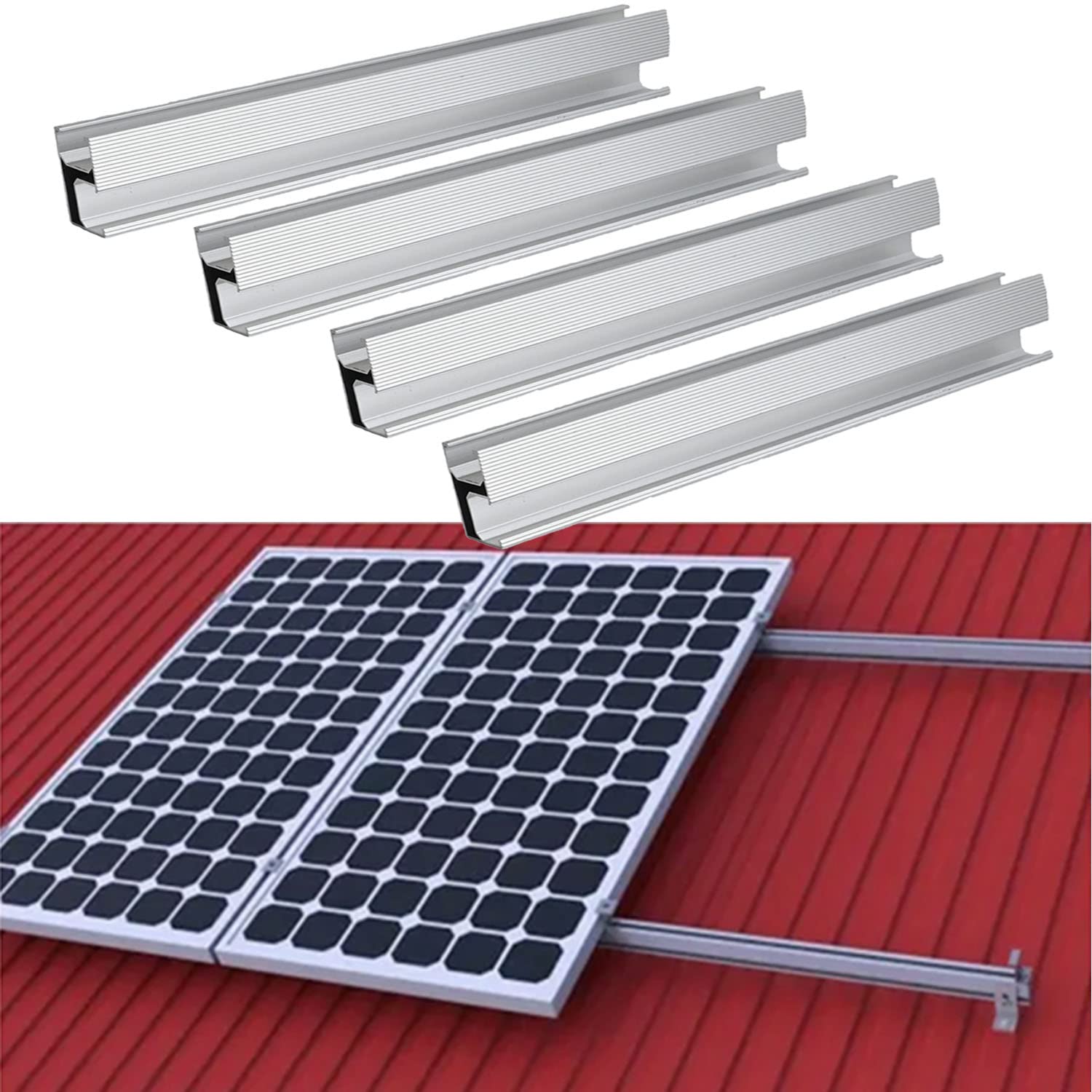 Perfil de aluminio PV panel solar, riel de montaje, riel de aluminio, riel de 1150 mm, riel para fijación para centrales de balkonkraftwerk,soportes para techos, paneles solares (4 unidades)