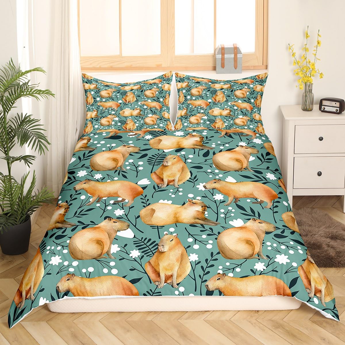 Homewish Capybara Floral Single Bedding Set - Image 2