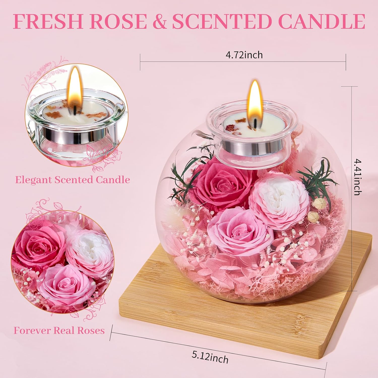 Valentines Day Rose Gifts for Her Birthday Gift for Women Mom Flowers for Delivery Preserved Flowers Forever Eternal Rose in Glass Dome with Scented Valentine Gifts for Daughter Wife Girlfriend, Pink - Image 4