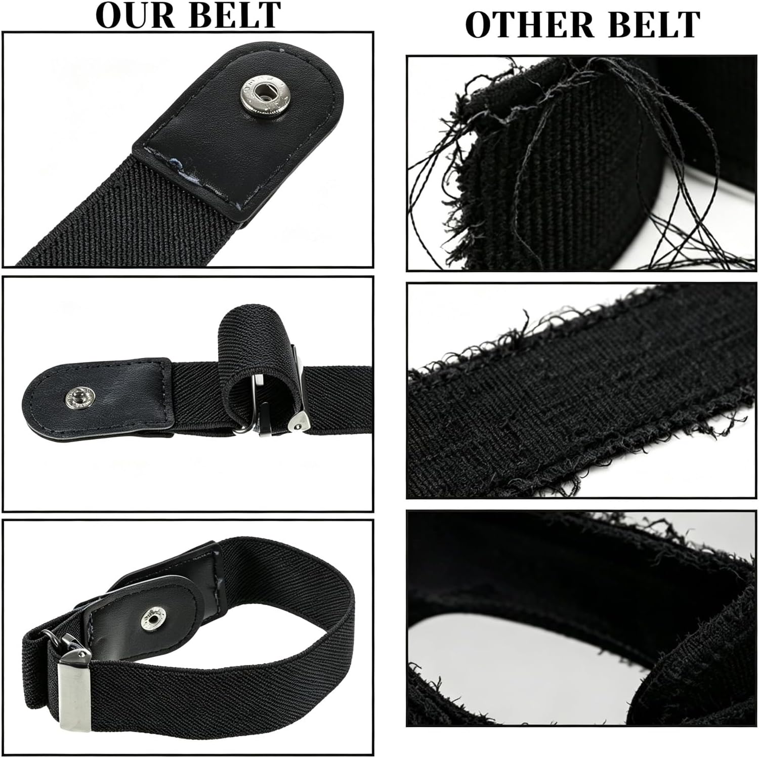 JJUNW 4 Pack Invisible Side Belt, No Buckle Belt for Women &Men,Without Buckle Elastic Stretch Adjustable Belts Pants Jeans(Black