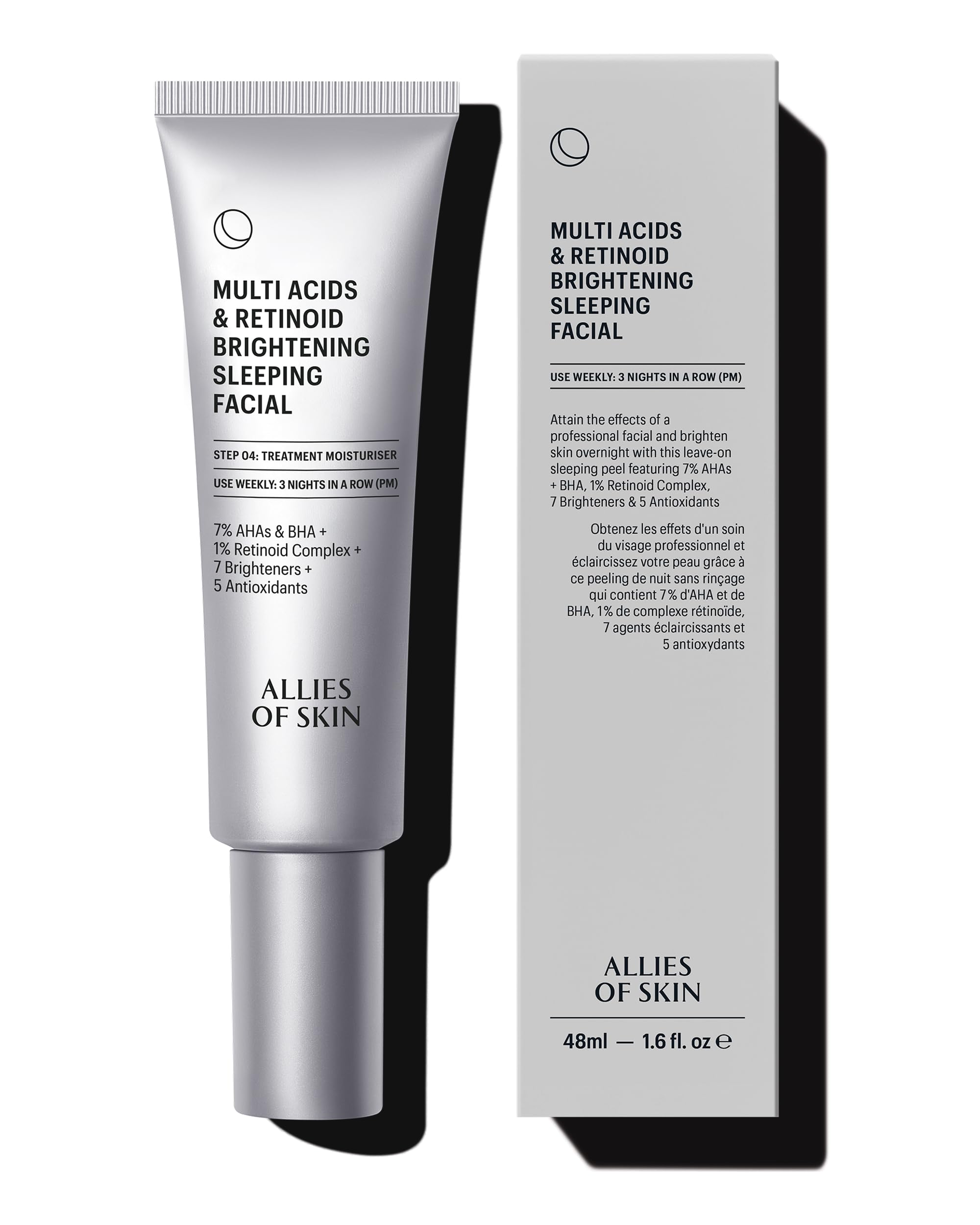 Allies of Skin Multi Acids & Retinoid Brightening Sleeping Facial: Glycolic + Lactic + Salicylic Acid, Hyaluronic Acid, Niacinamide. Overnight Sleeping Peel. Exfoliates & Hydrates 1.7 oz