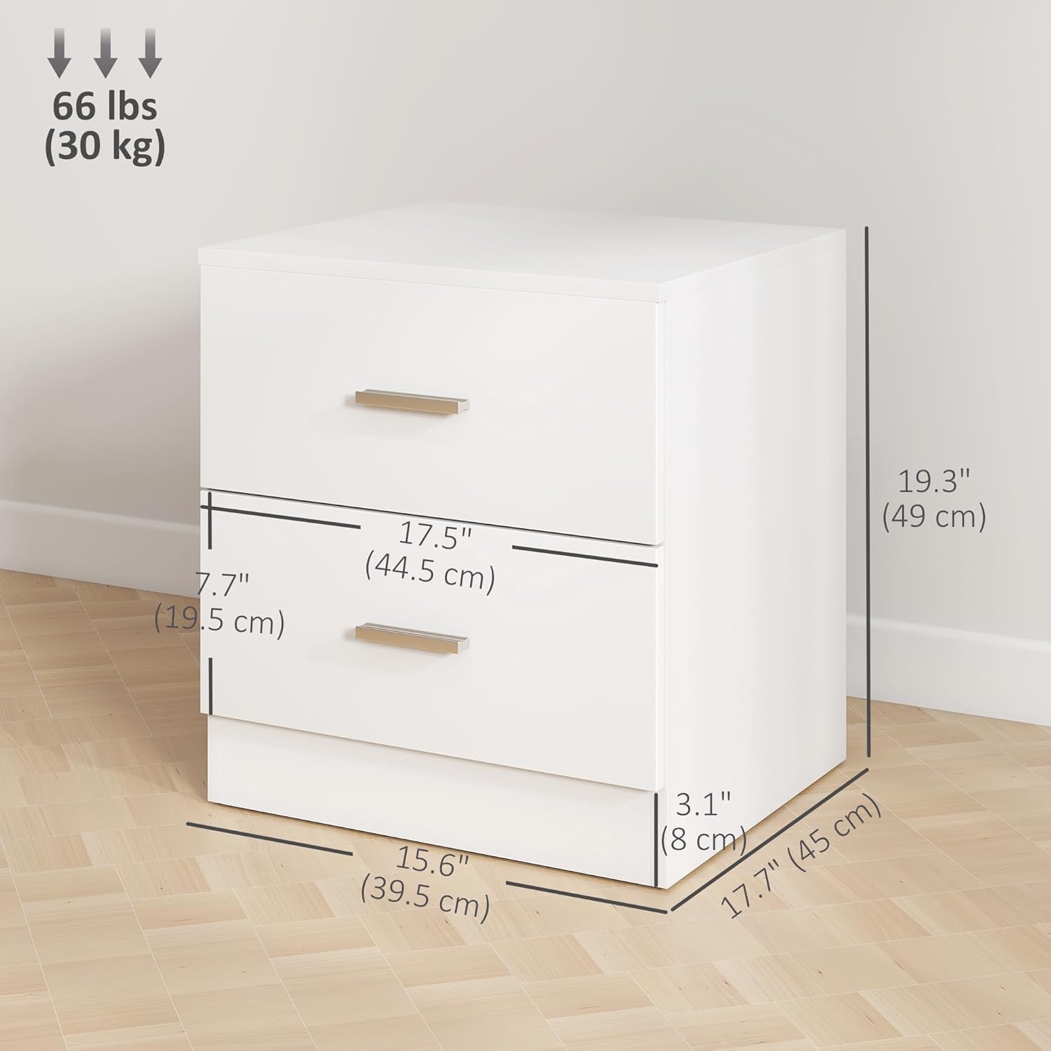 HOMCOM Bedside Table with detailed dimensions