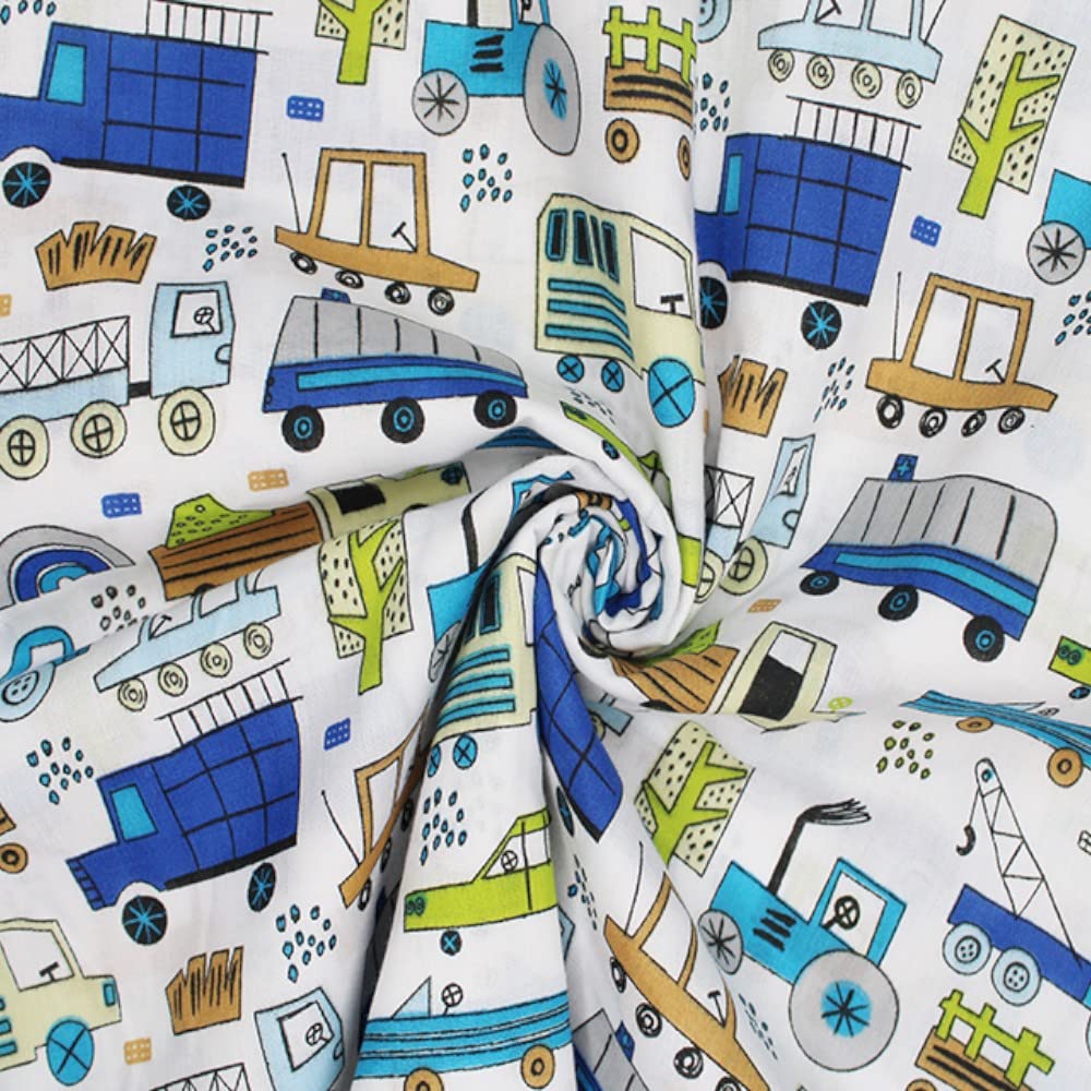 Oh Sew Crafty Limited White Polycotton Fabric Traffic Jam Vehicles Trucks Cars (Per Metre) (White)