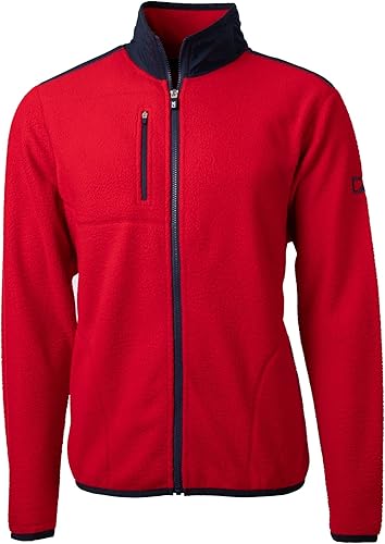 Cutter & Buck Cascade Eco Mens Big & Tall Sherpa Fleece Jacket, Red/Navy Blue, 2