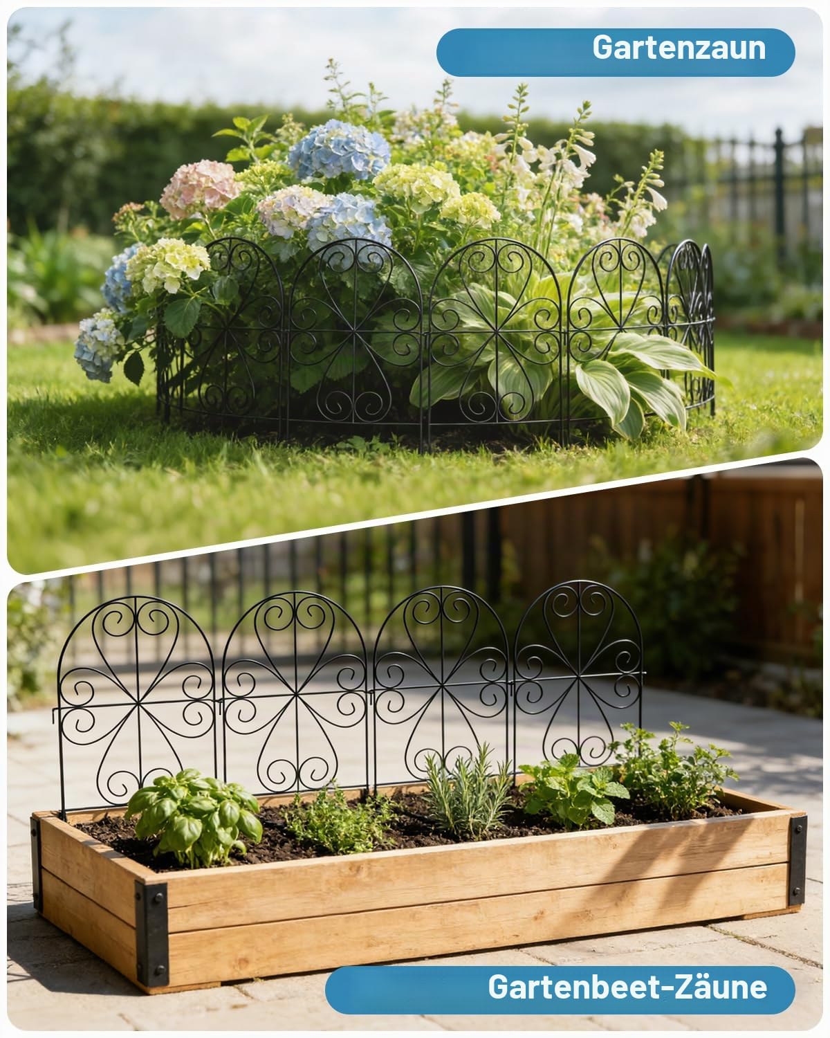 ARIFARO Metall Gartenzaun, 25 Paneele, 60 cm H x 32 cm B, Gesamtlänge 8 m | Rostbeständig, Dekorative Grenze für Outdoor Garten & Yard, Kleine Tierbarriere, Schwarz