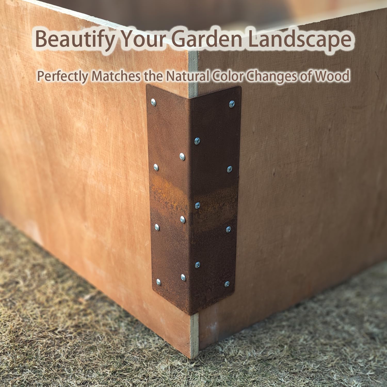 8Pcs Raised Garden Bed Corner Brackets 17"×3"×3", Ultra-Adaptive Cor-Ten Steel Design, Fits 18"-35" Garden Beds, Vibrant Color Changes, Stackable for Height, Durable and Pre-Rusted