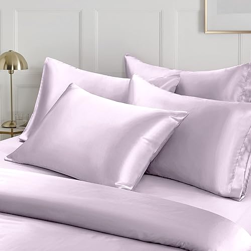 Miniatura 3 de Ersmak Juego de funda de edredón de satén de 6 piezas tamaño matrimonialqueen, juego de funda de edredón sedosa de lujo con 1 funda de edredón
