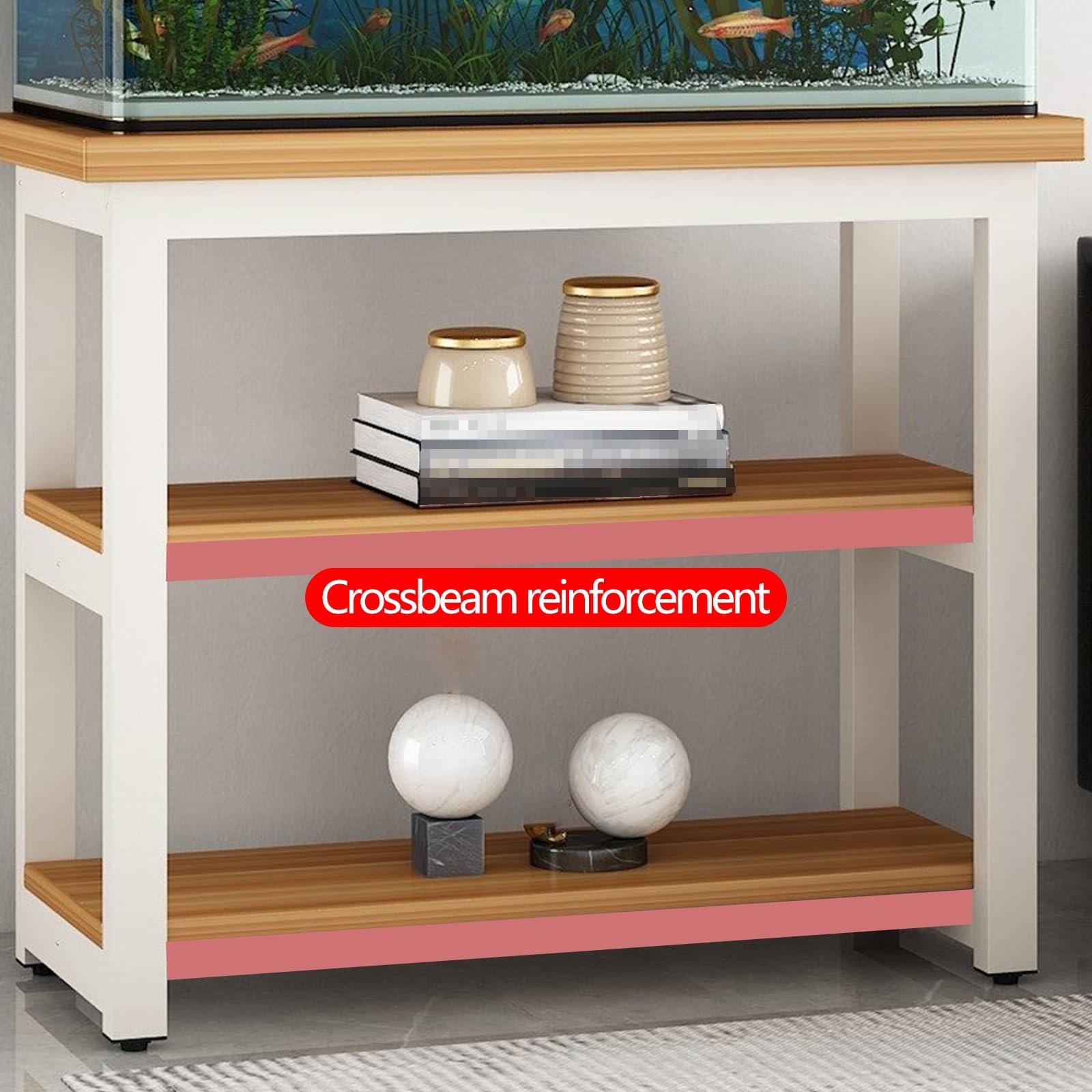 Stojak do akwarium z otwartym schowkiem, 3-poziomowa metalowa rama, łatwy w montażu, podkładki dla stabilności, odpowiedni do akwariów rybnych i terrariów gadów, 40 x 40 x 70 cm