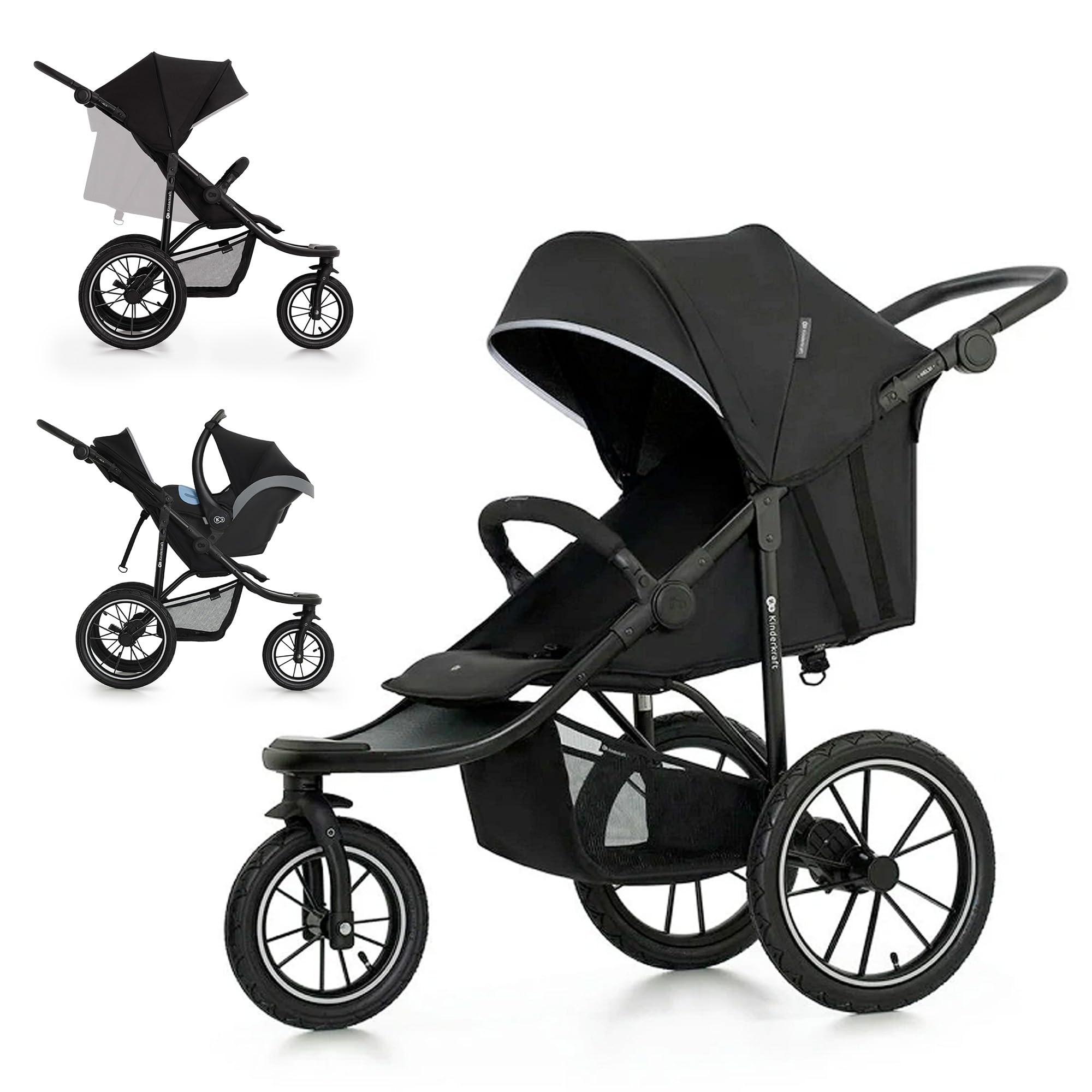 Kinderkraft HELSI 2 Jogger Poussette Sportive 3 Roues Dès La Naissance 22 Kg Réglable Gris